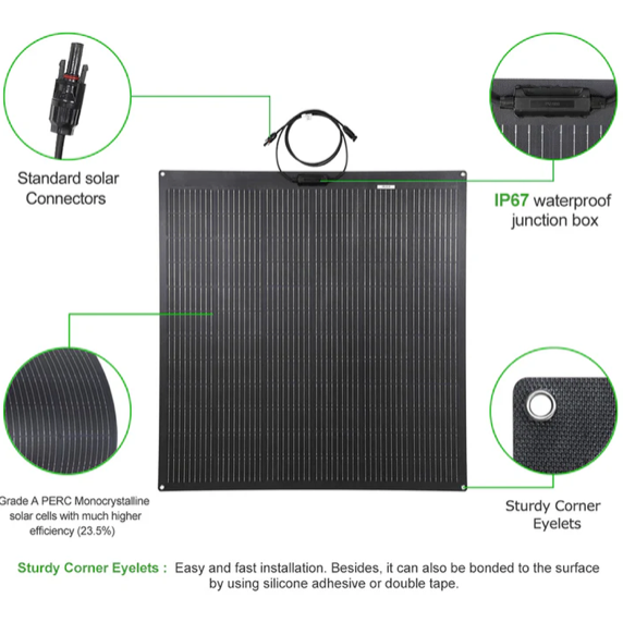 Lensun 200W flexible solar panel, universal fit