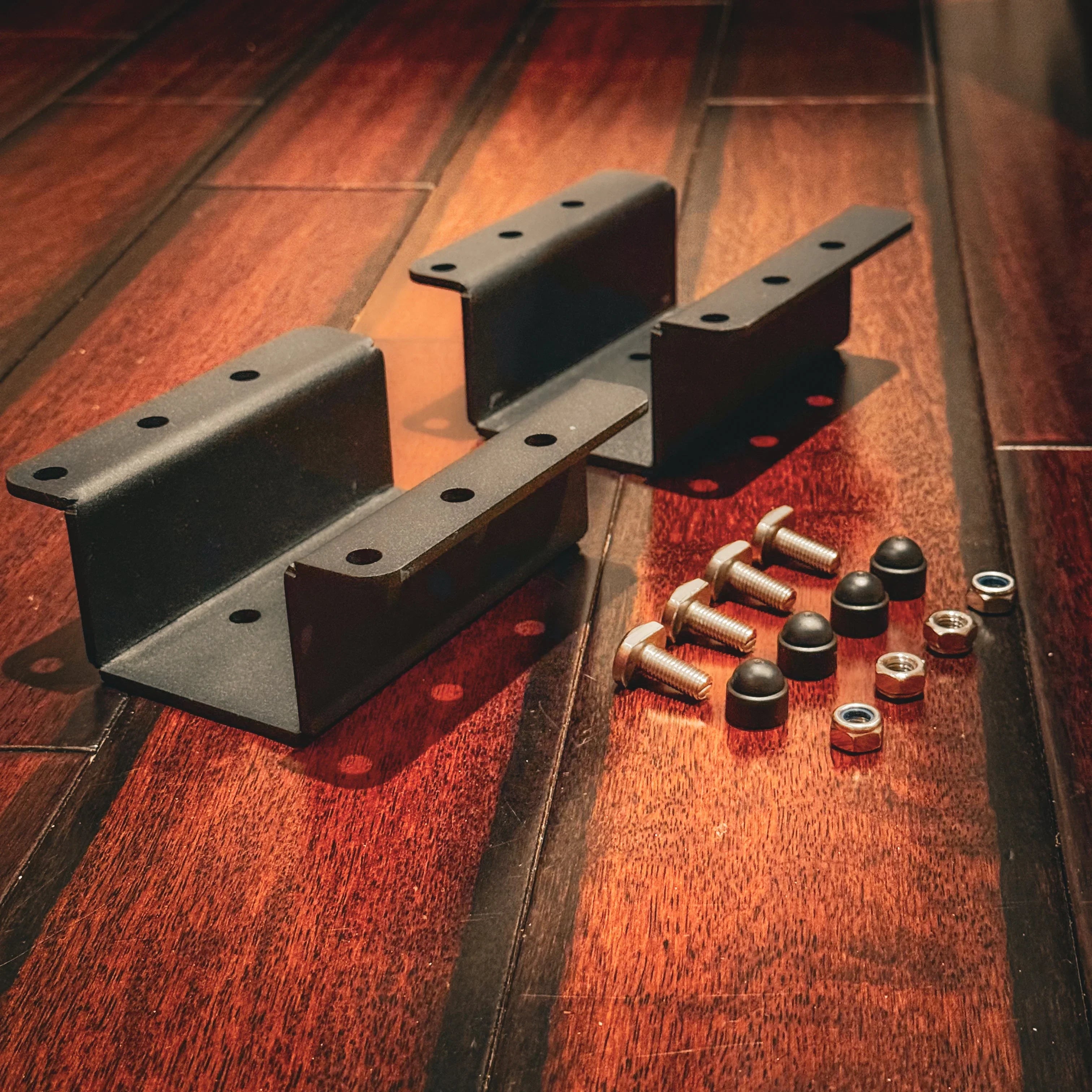 Side hanging water tank mounting brackets with bolts and hardware for overlanding vehicles
