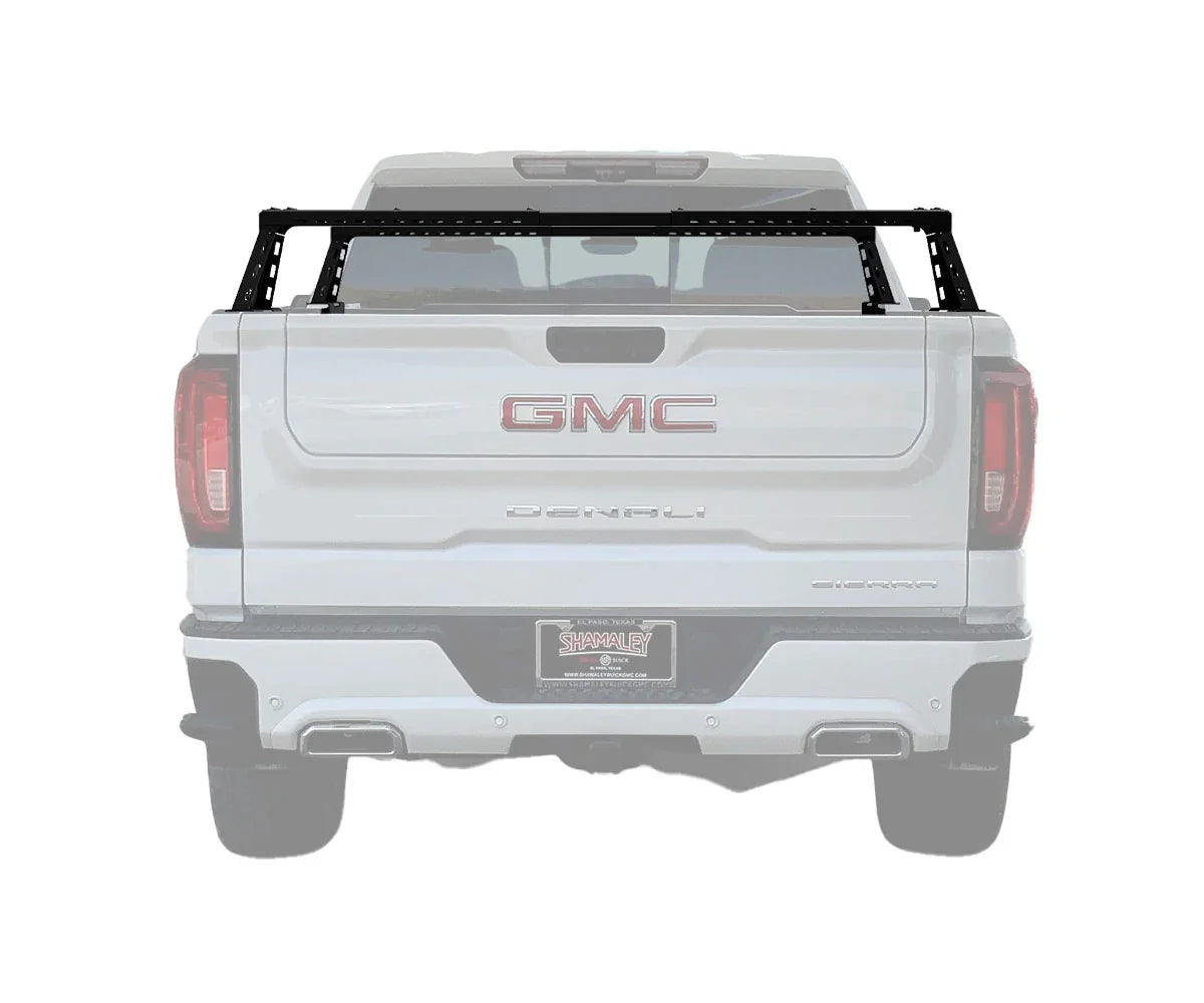 GMC Sierra 1500 pickup truck with overland bed bars accessory installed in truck bed