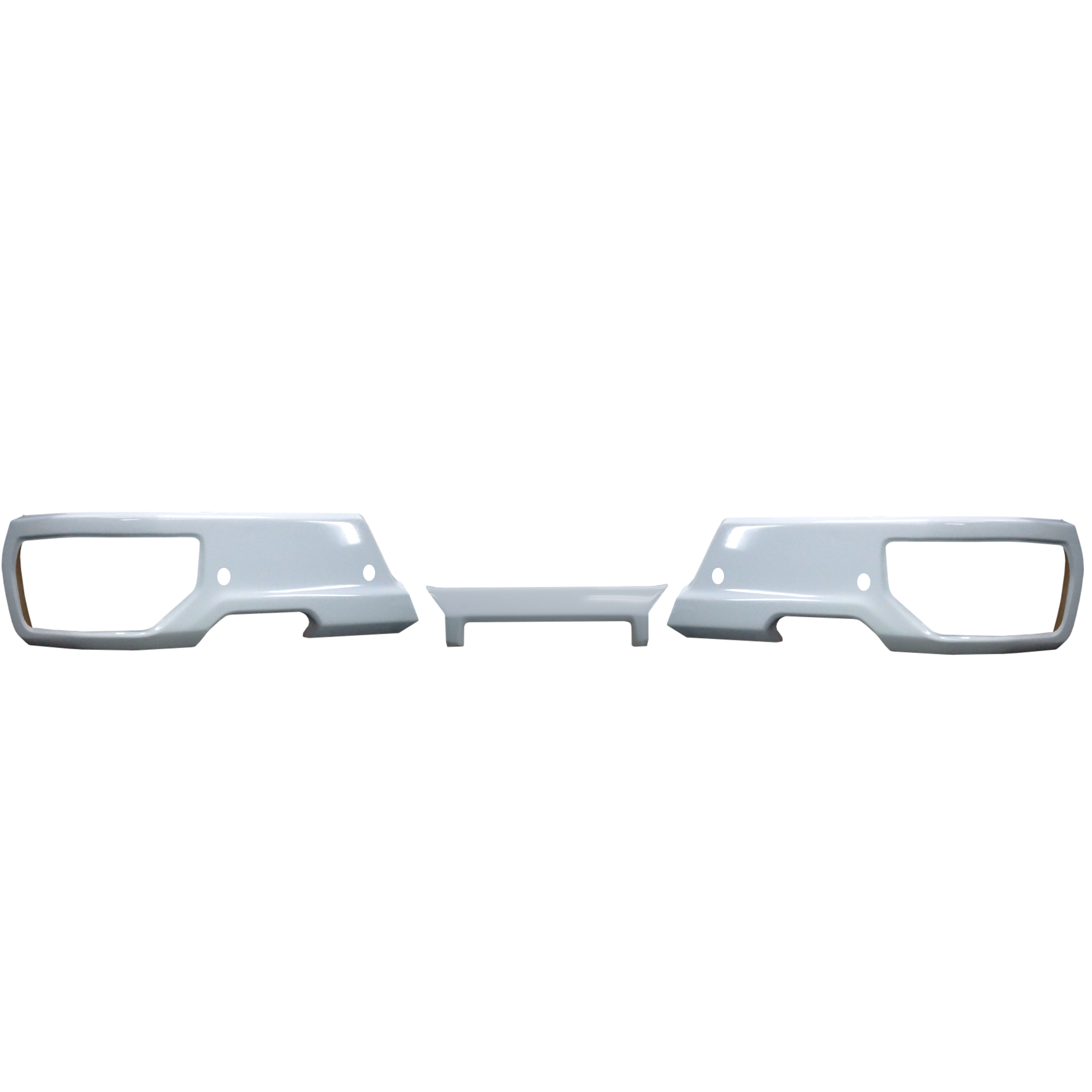 Summit White Rear Bumper Cover with exhaust cut-outs and parking sensors for the 2019-2024 Silverado and SIerra - chrome delete kit
