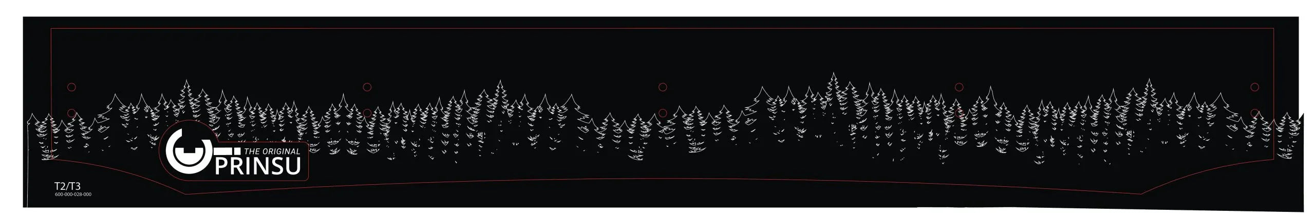 Black panel design with white outlined pine trees for Toyota Tacoma or Tundra roof rack accessory