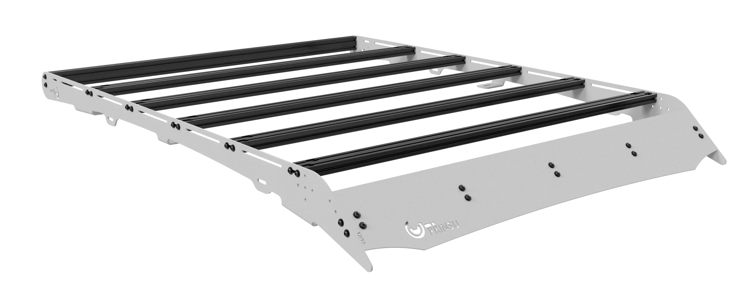 Isometric view of a grey modular roof rack for off-road and overlanding vehicles