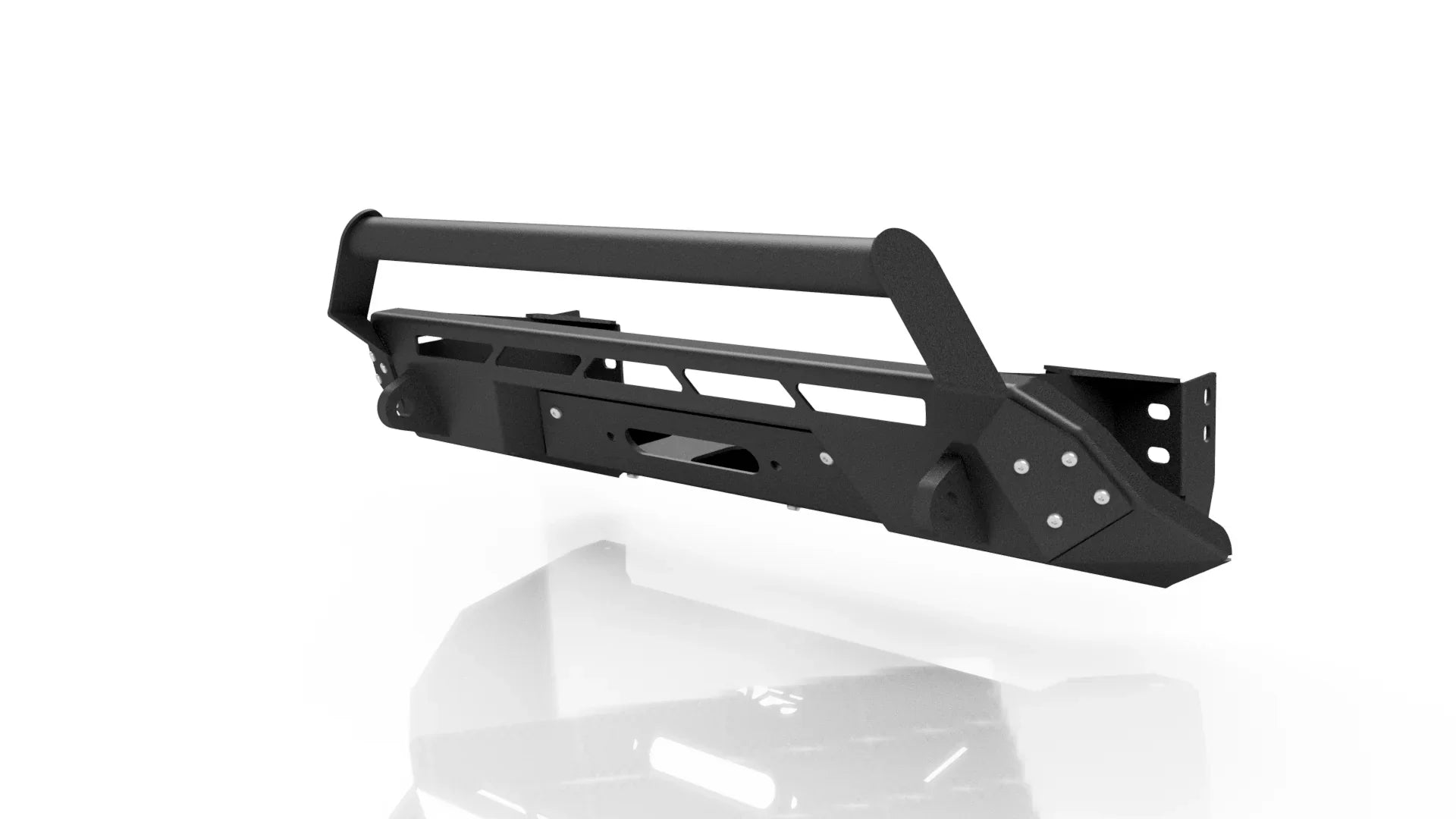 steel off-road front bumper with bull bar for Toyota Tacoma, black, rugged design