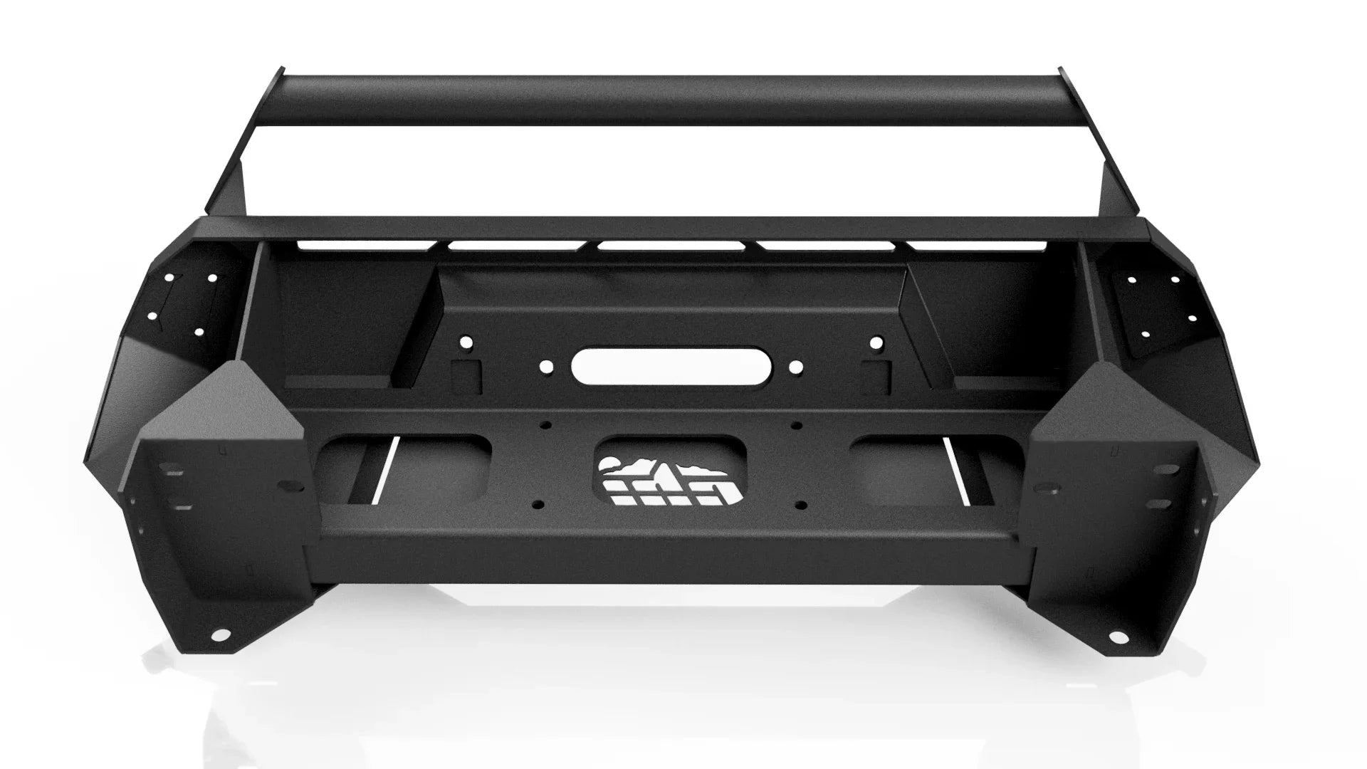 Heavy-duty steel off-road bumper for Toyota Tacoma with winch mount and cutout design