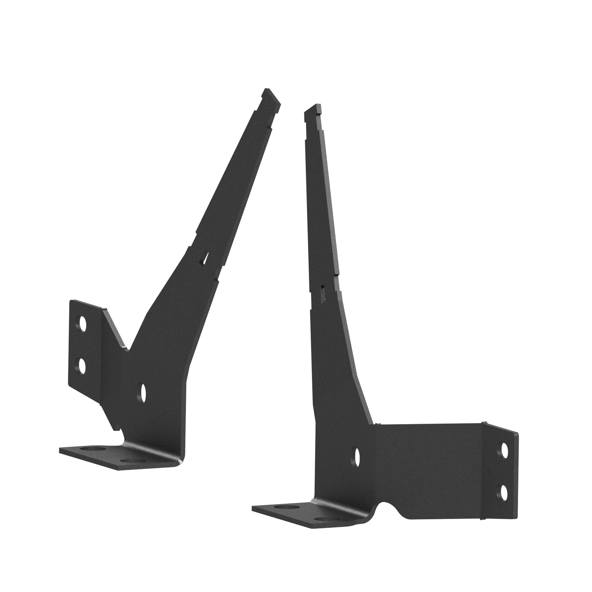 Pair of black steel reservoir mounts for off-road vehicle suspension upgrade