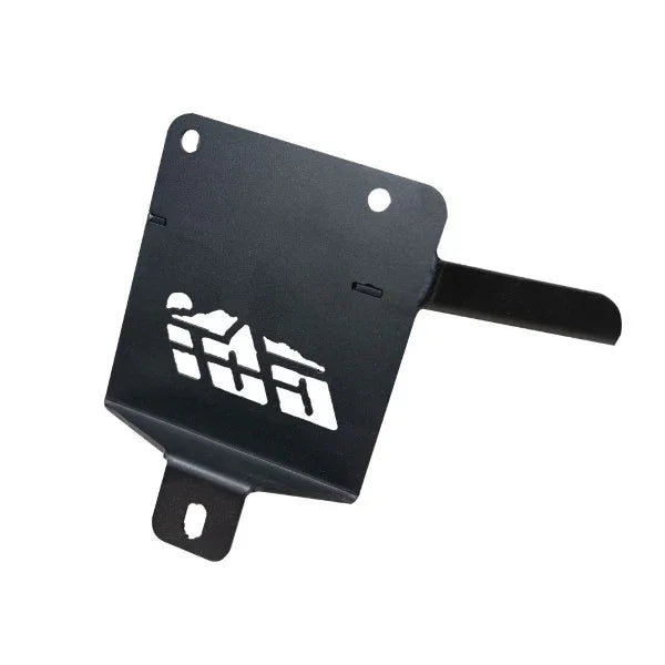 Black steel off-road antenna mount bracket with mountain cutout for vehicle accessory