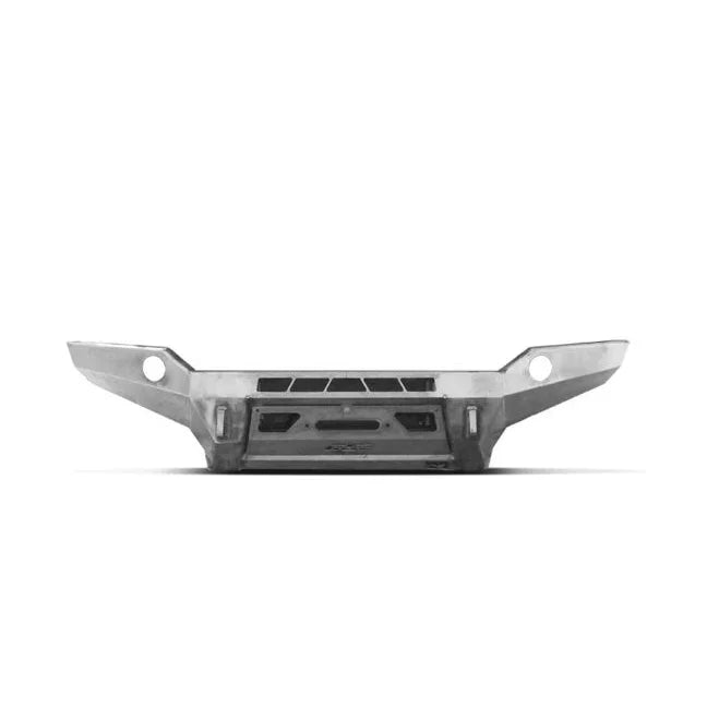Heavy-duty steel front bumper for Toyota Tacoma, off-road vehicle accessory on white background
