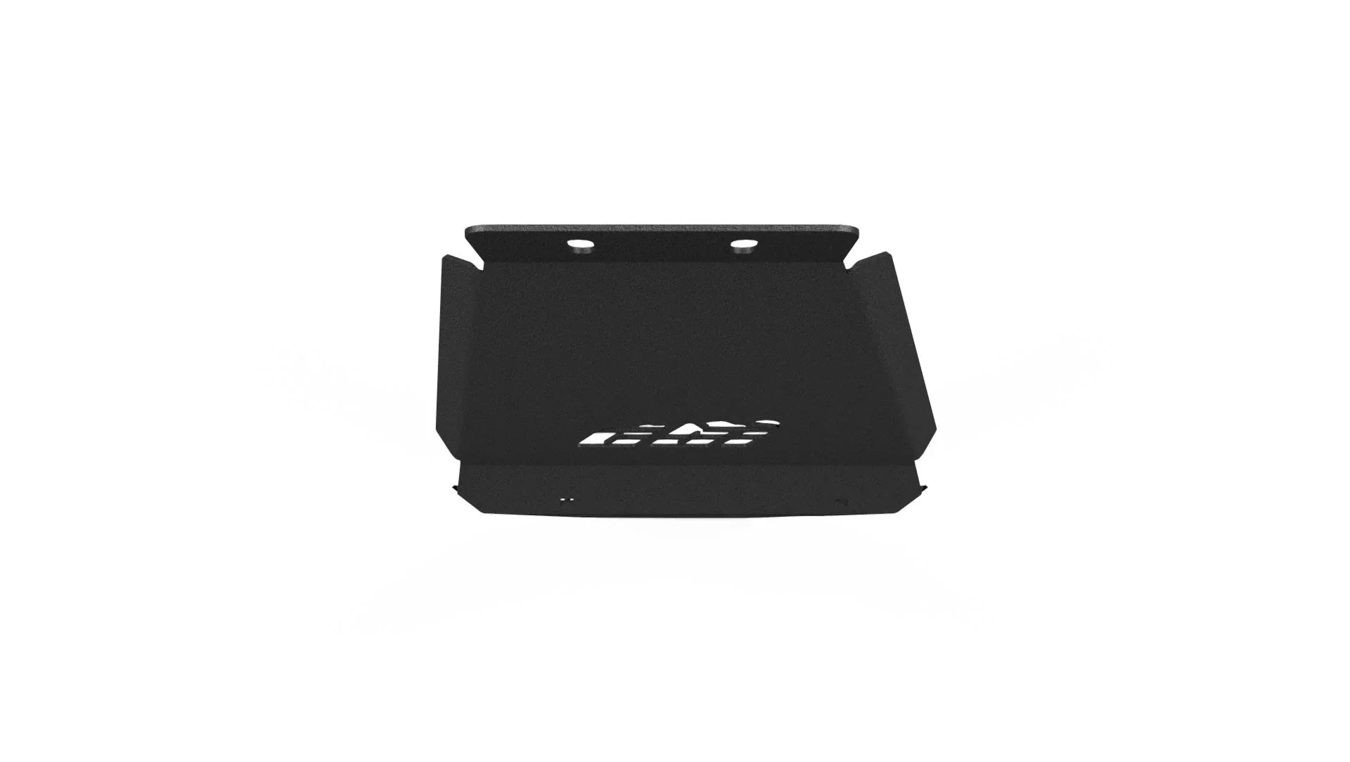 Steel long bed gas tank skid plate for Toyota Tacoma, front view, off-road protection