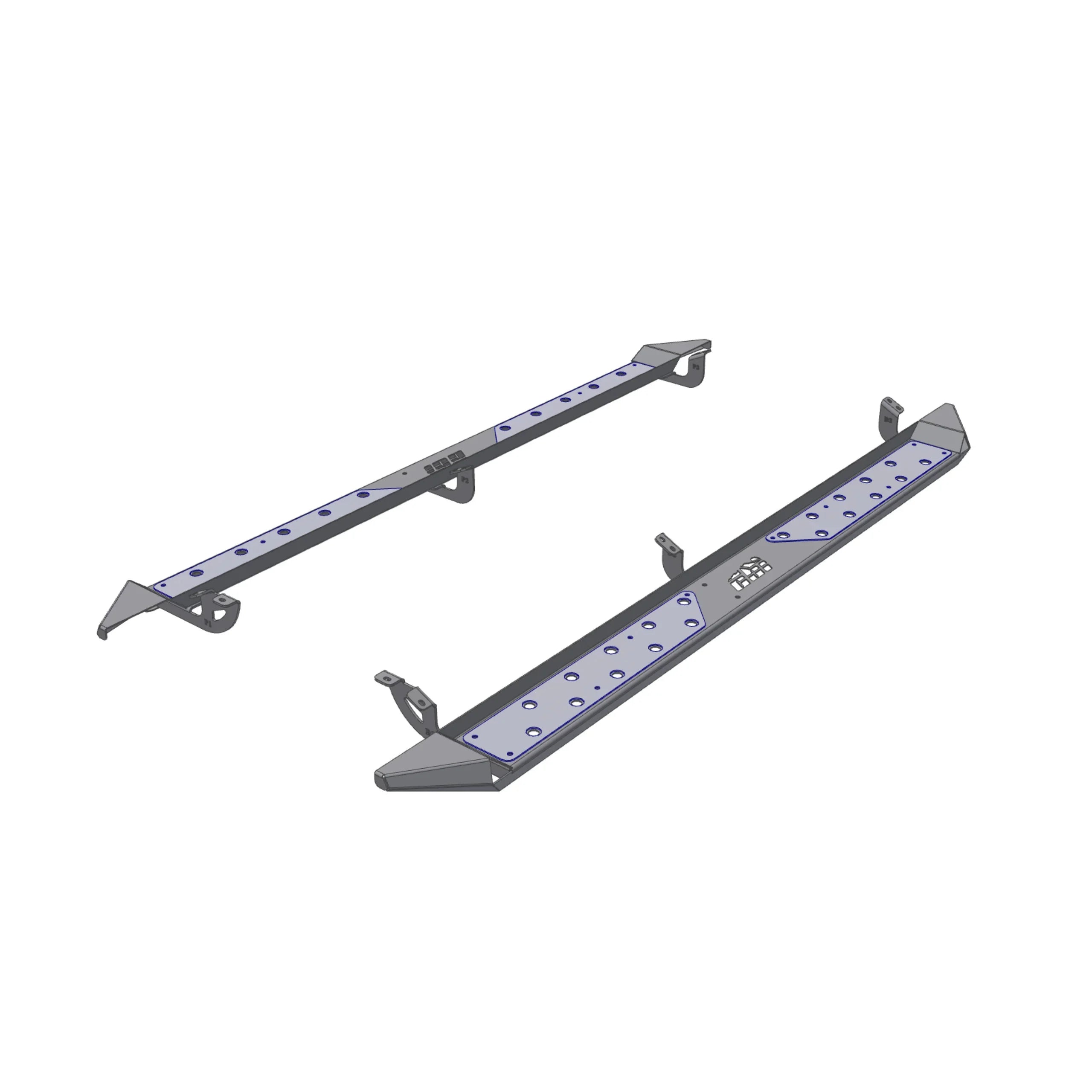 Pair of metal truck side steps with mounting brackets for off-road vehicle accessories