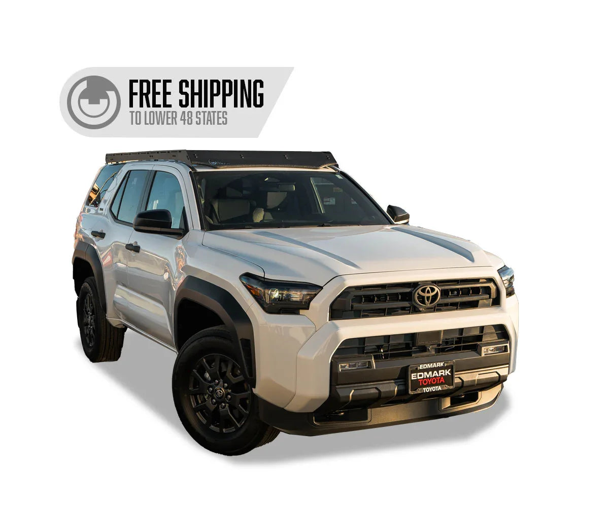 White Toyota 4Runner SUV with roof rack, overland vehicle accessory, free shipping offer
