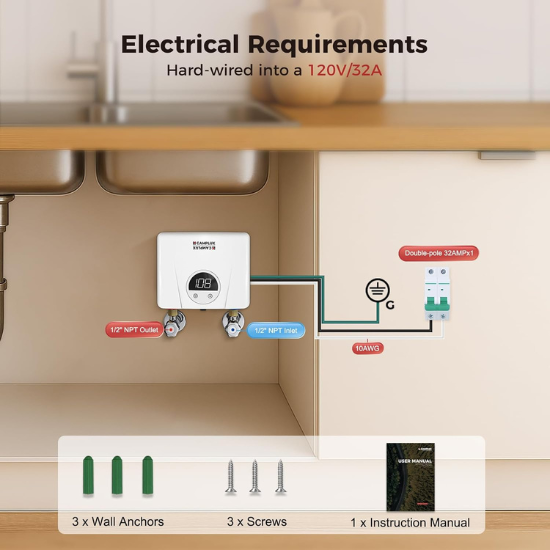Camplux On Demand Hot Water Heater Electric 120V - 3.5kW | White