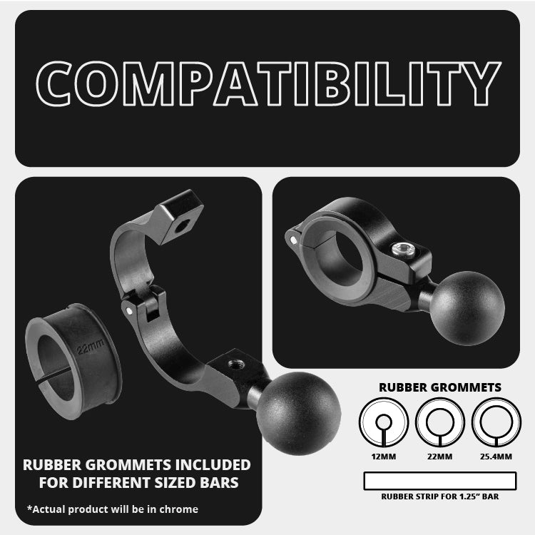Tackform TF-BS-98-25 low profile chrome bar mount for universal fit