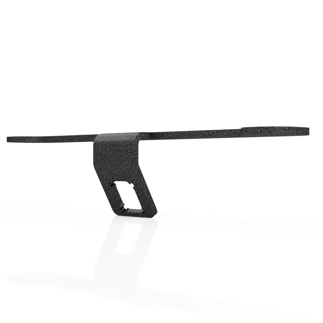 Textured black steel Tacoma backup camera mount bracket for off-road vehicles on white background.