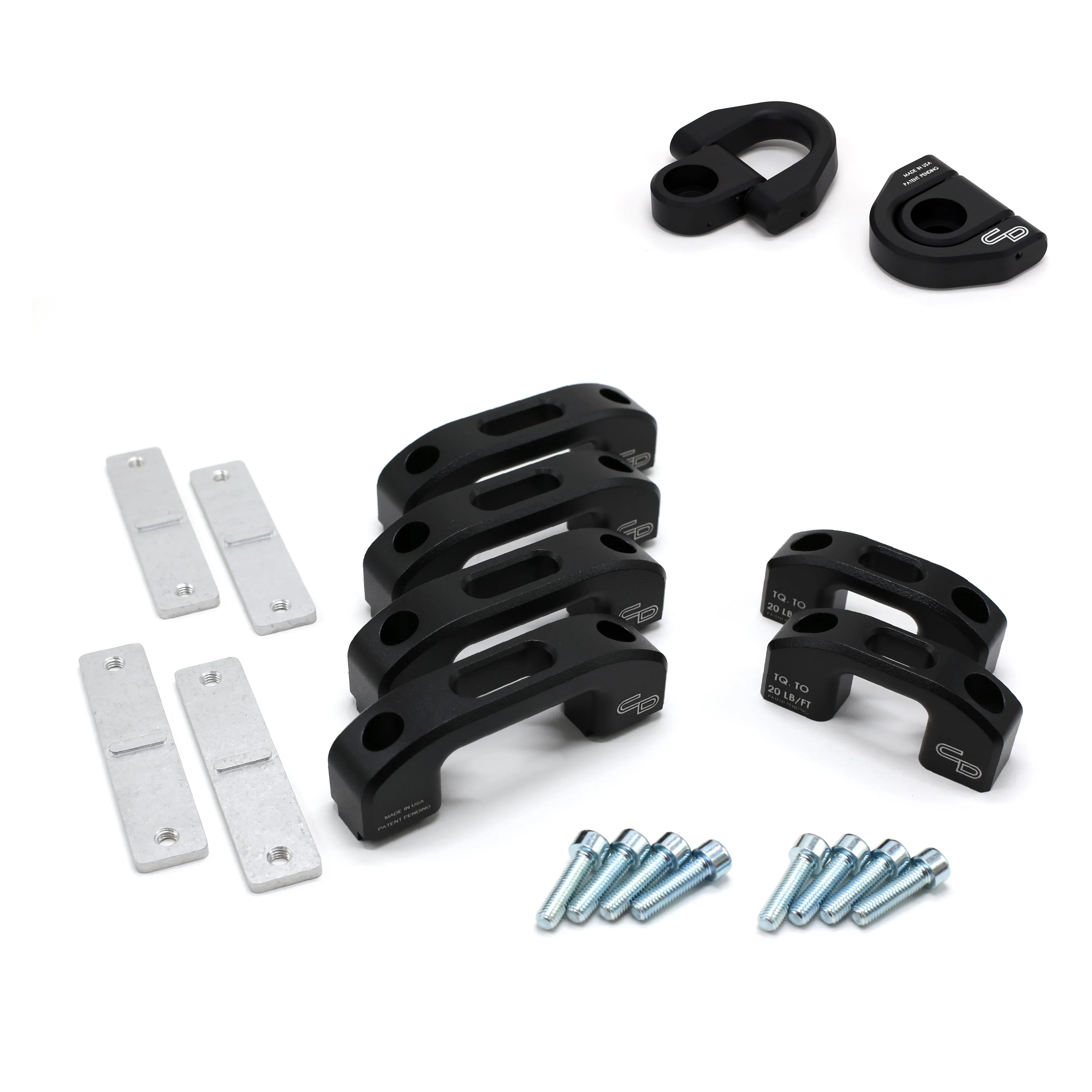 Black billet tie down kit with brackets and bolts for Toyota Tacoma truck bed