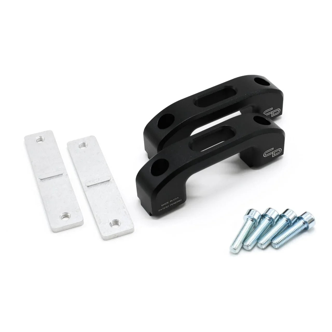 Black powder-coated Tacoma rail tie down brackets with mounting hardware