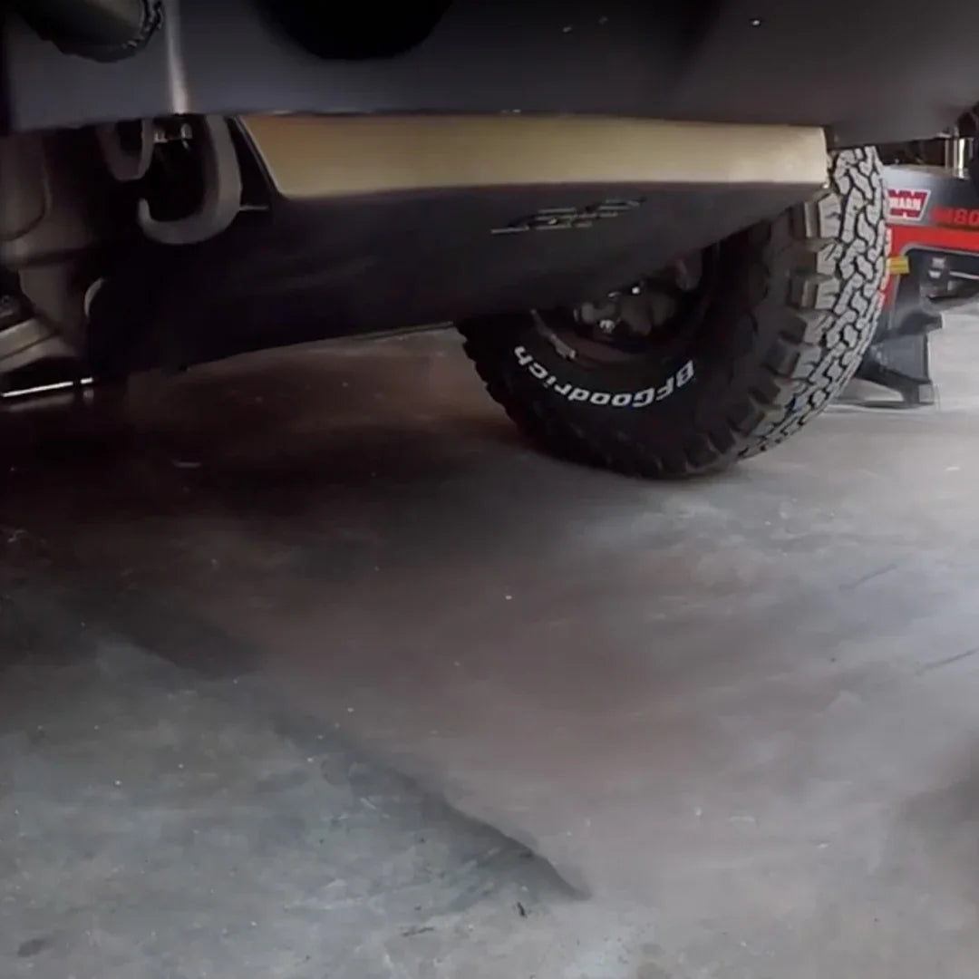Toyota 4Runner full skid plate installed, visible undercarriage and BFGoodrich tire