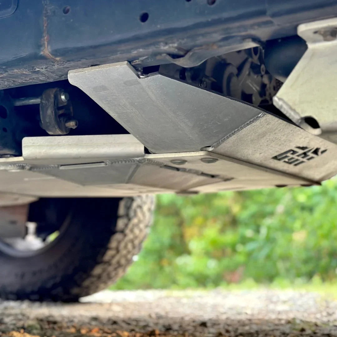 Close-up of Toyota 4Runner full skid plates installed for undercarriage protection