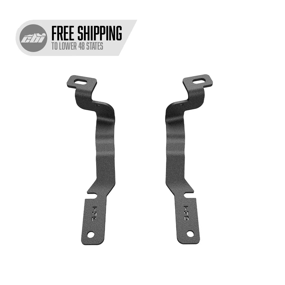 Toyota Tacoma 2024 ditch light brackets pair, black mounting hardware on white background