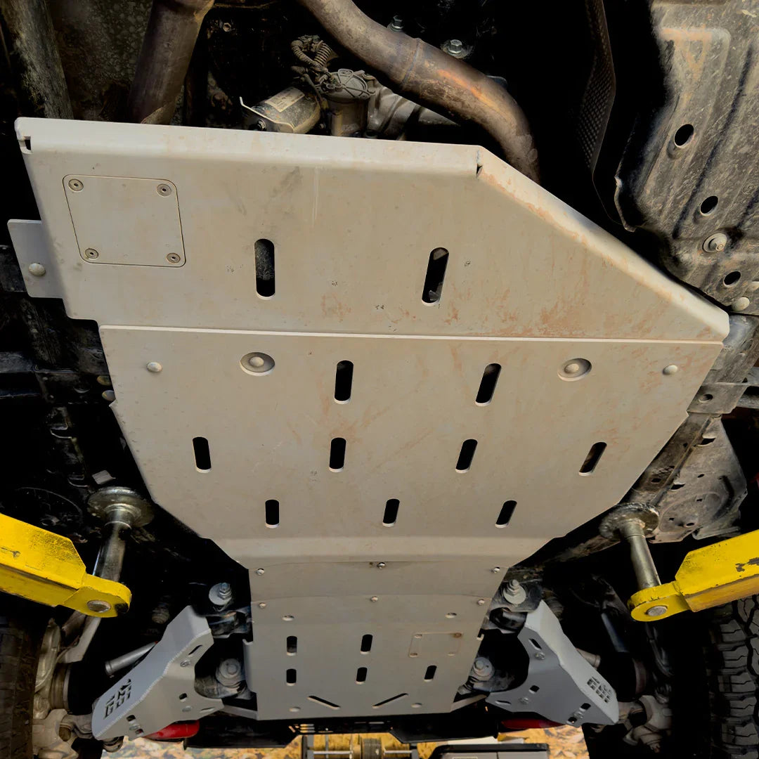 Toyota Tundra full overland skid plates installed on vehicle undercarriage