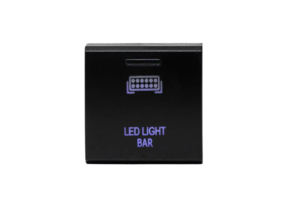 Black Toyota OEM-style LED light bar switch with white text and light bar icon