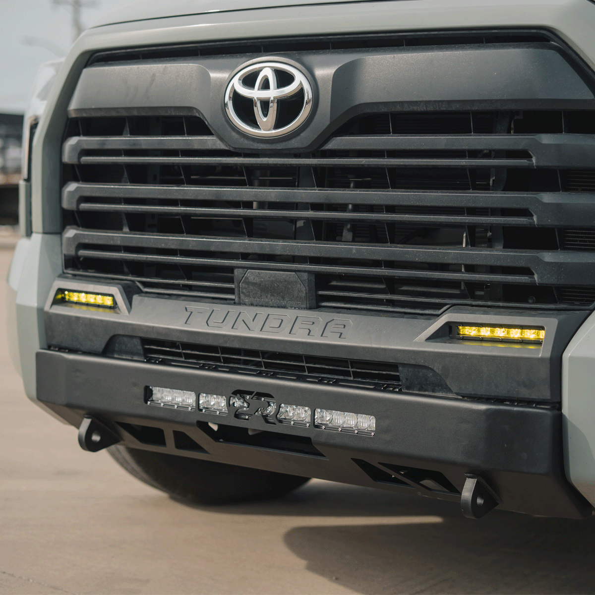 Toyota Tundra front bumper with winch-ready upgrade and integrated LED lights