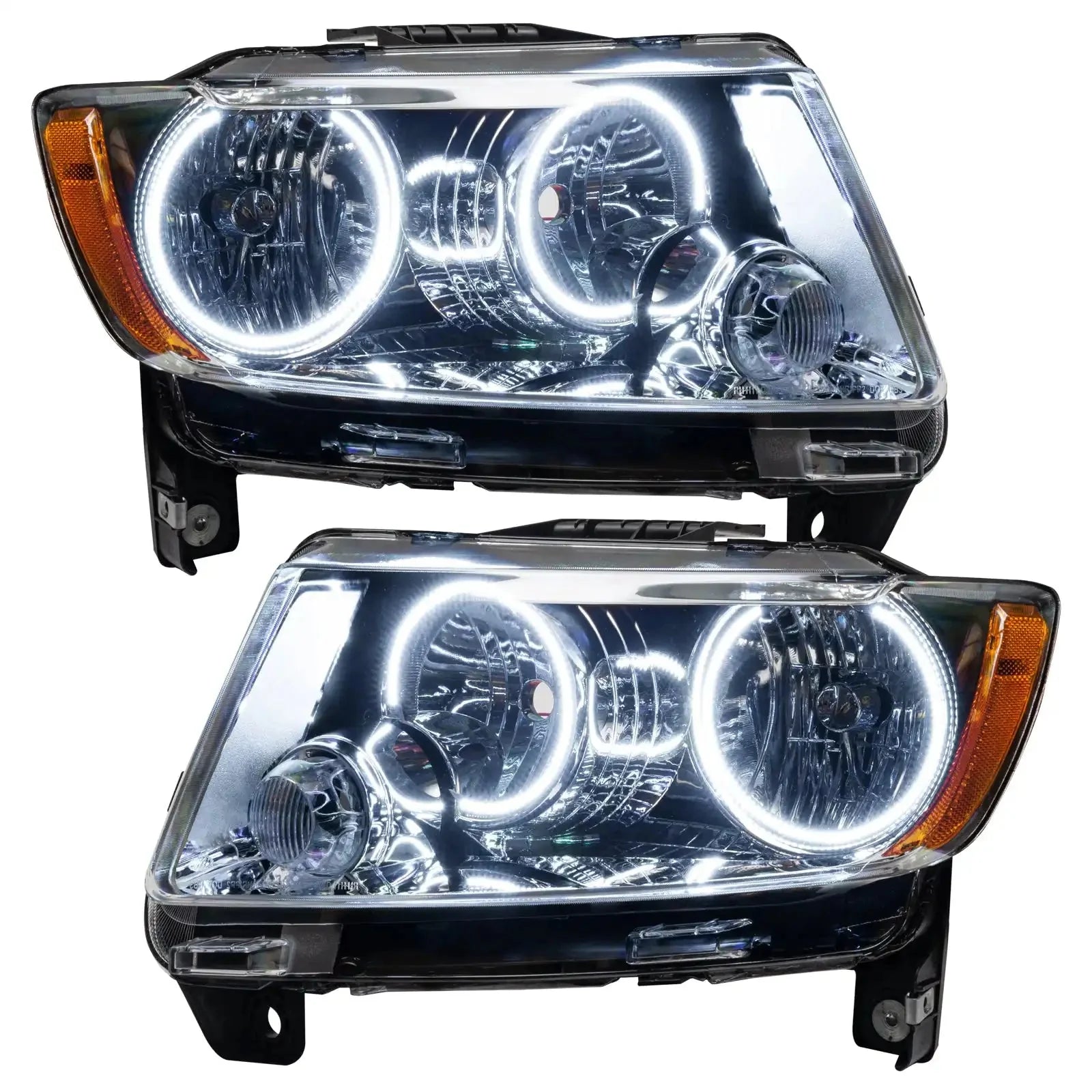 Pair of LED halo projector headlights for Toyota Tacoma, clear lens with black housing