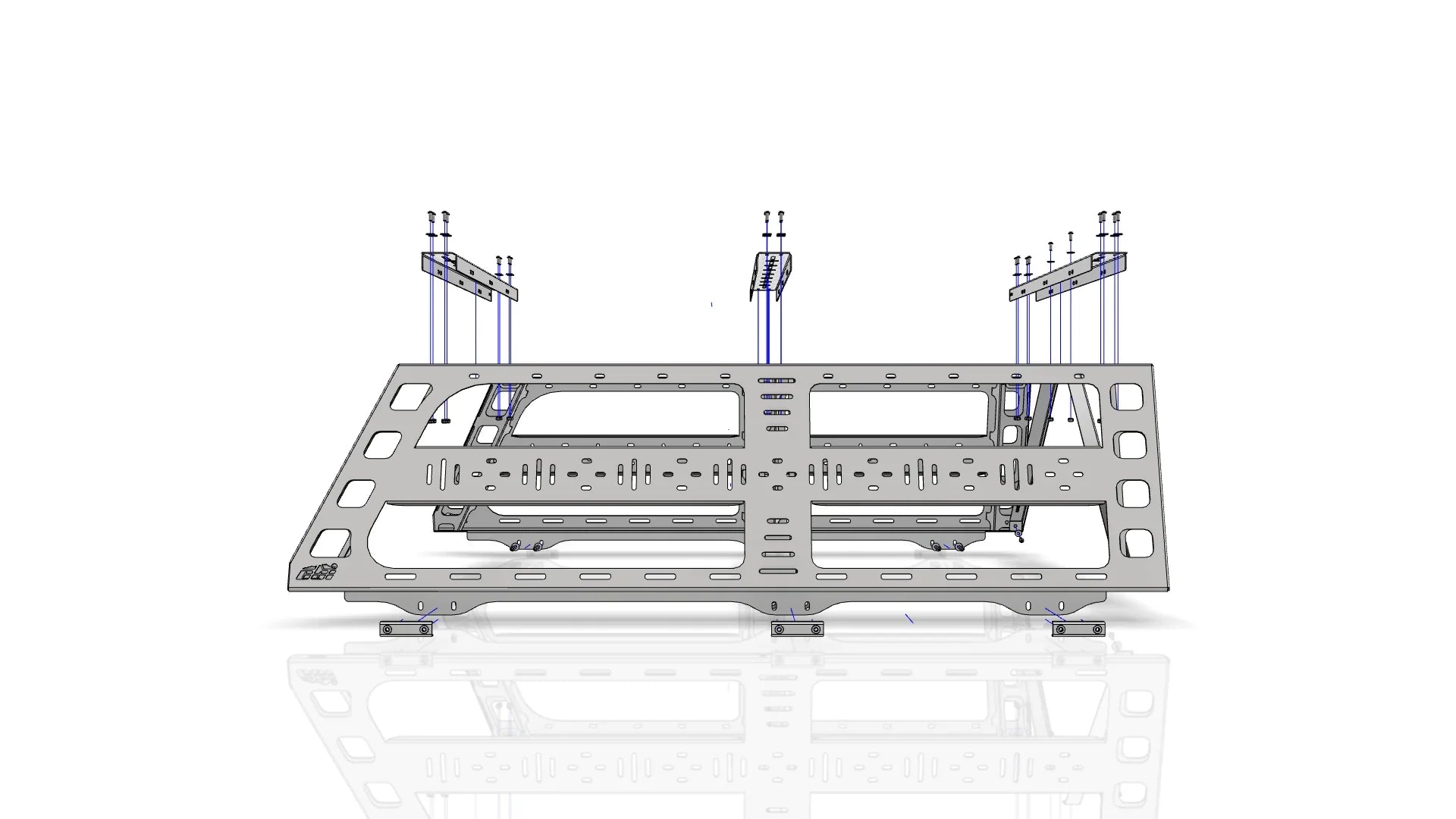 Metal modular mounting rack for overlanding vehicles with screw assembly diagram