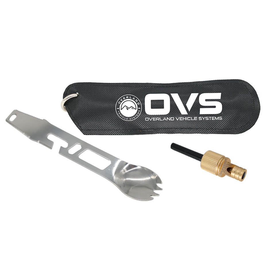 Overland Vehicle Systems camping spork with flint and storage sleeve