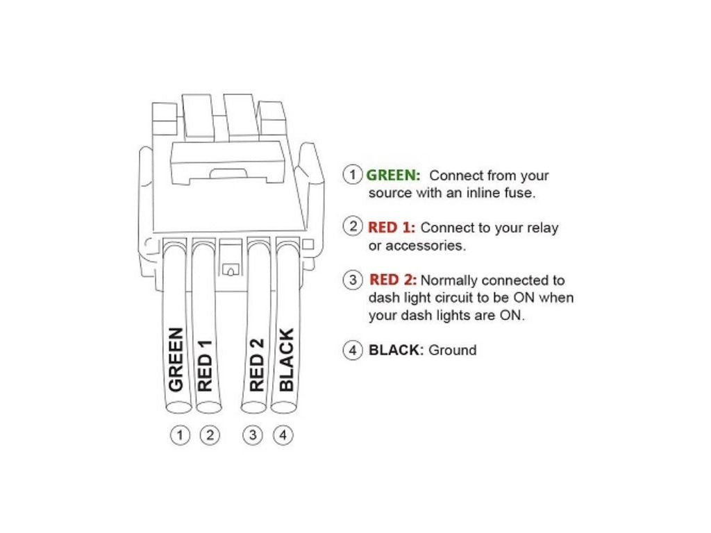 Toyota OEM style switch wiring diagram with green, red, and black labeled wires
