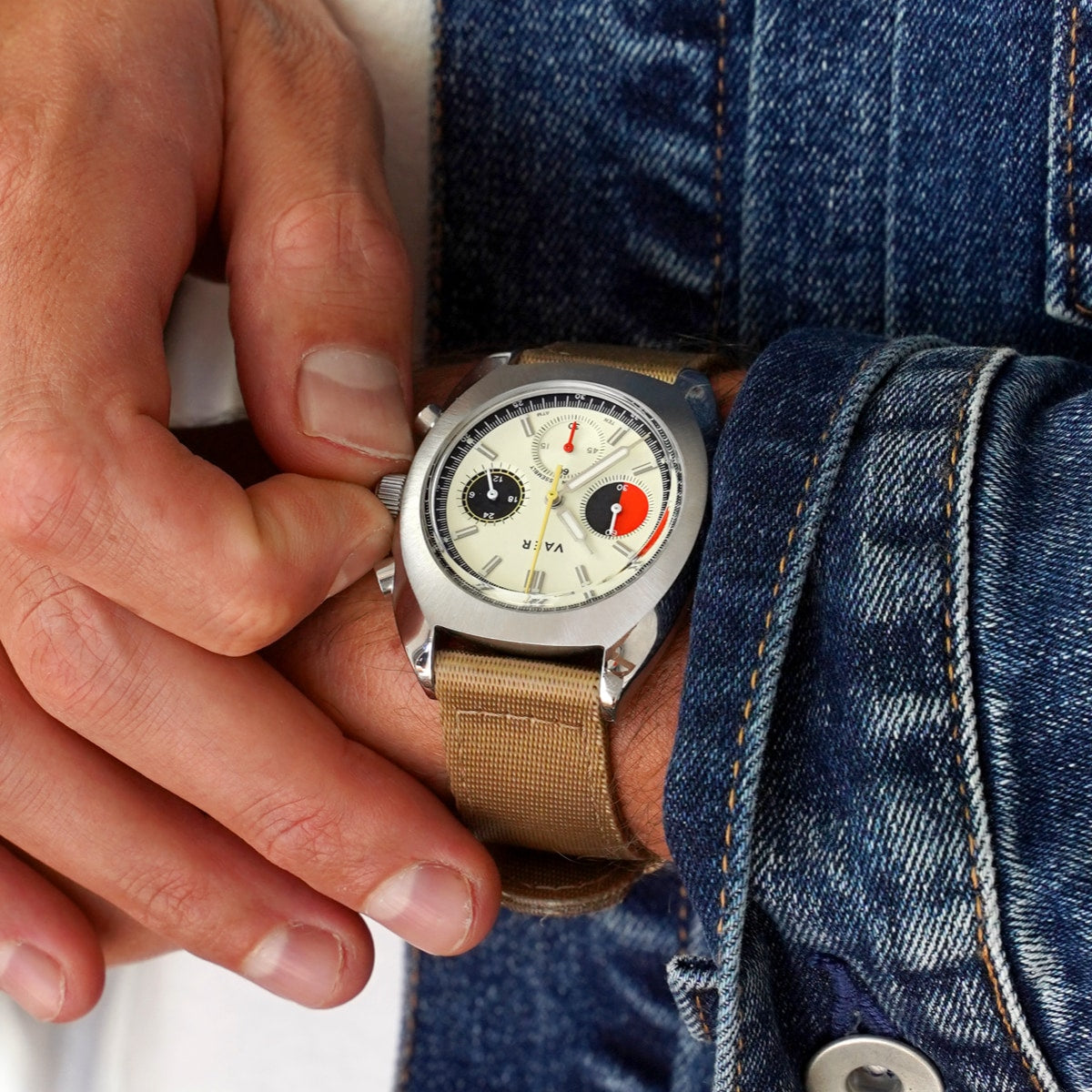 VAER R1 USA Racing Chronograph Watch - Cream 38mm