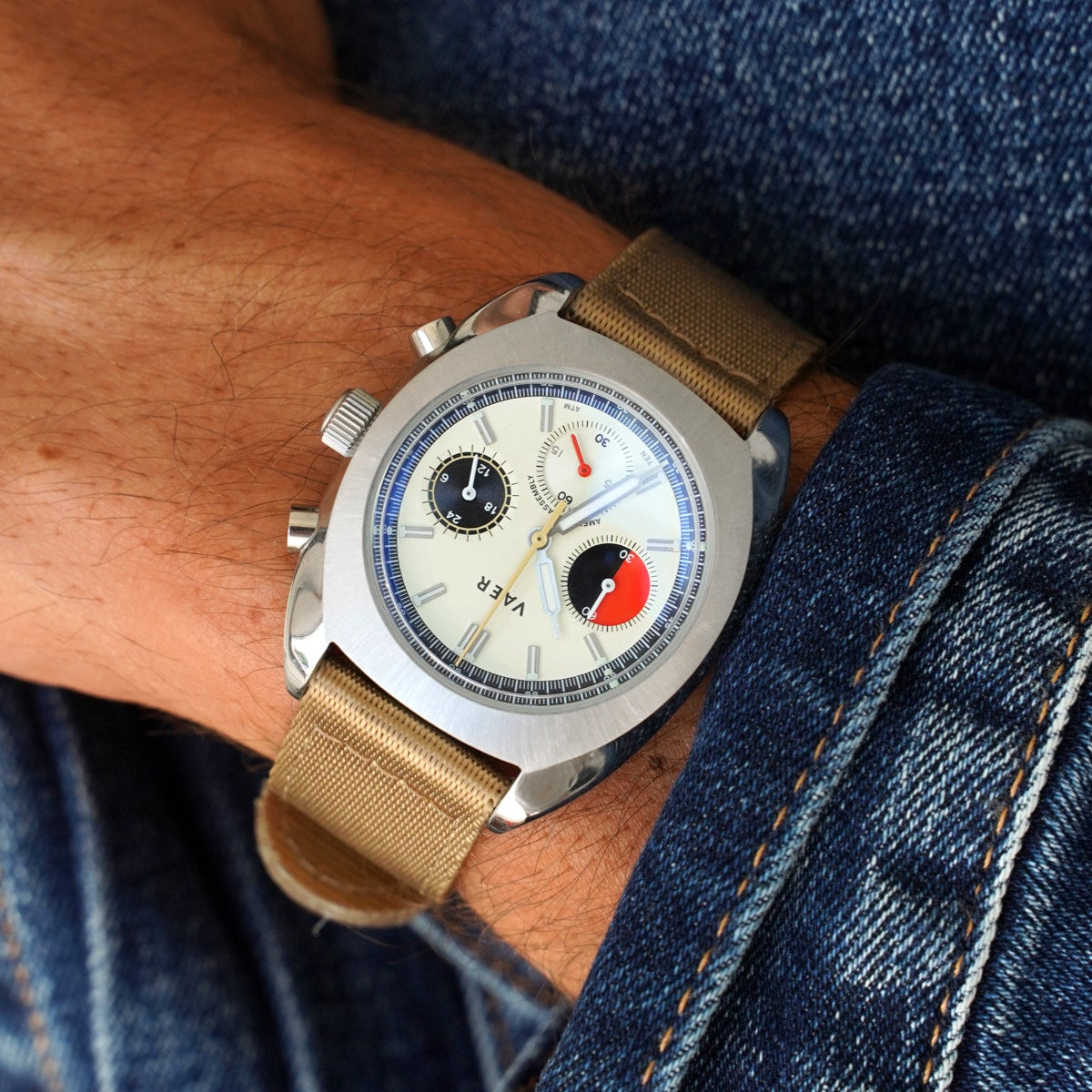 VAER R1 USA Racing Chronograph Watch - Cream 42mm