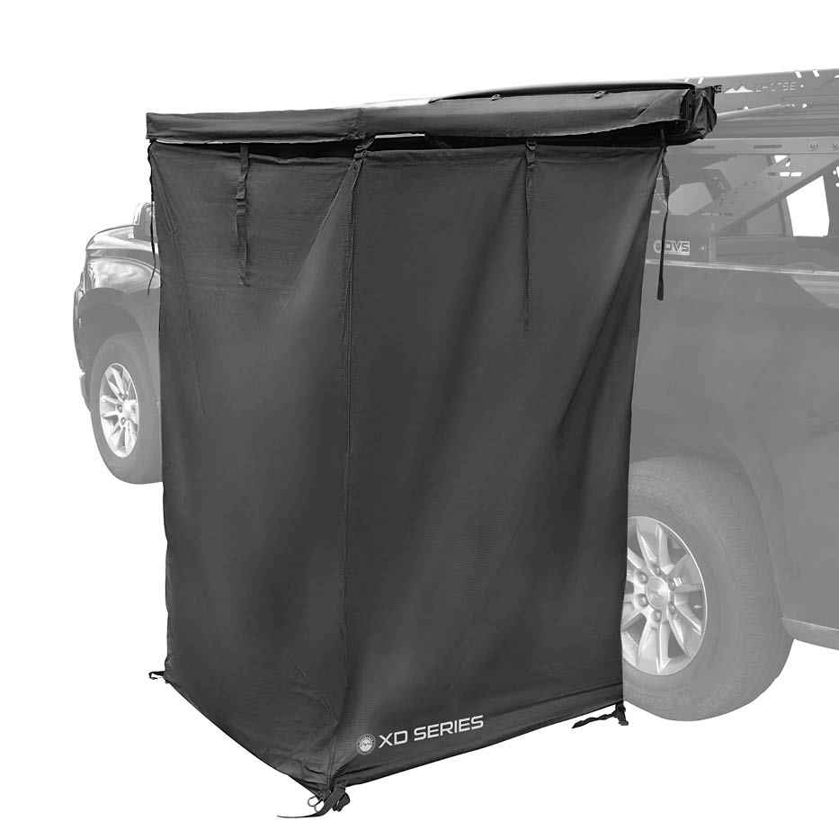 OVS XD Nomadic 90 degree pivot shower awning with light strip and black out