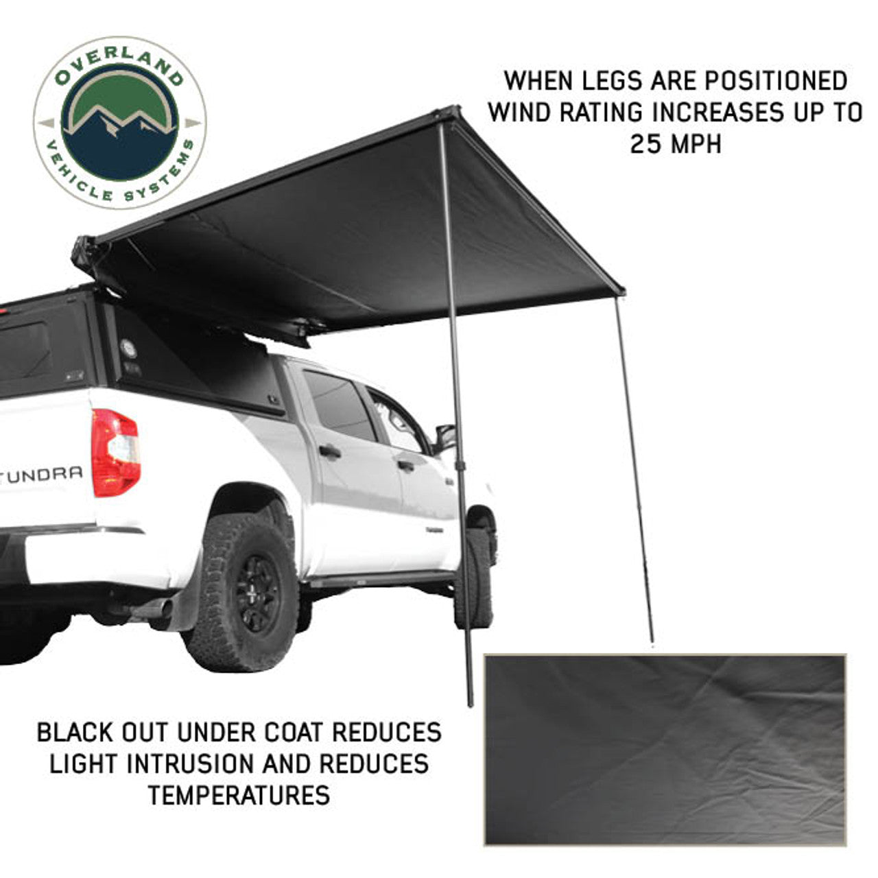 XD Nomadic 2.0 - 6.5' Awning - W/ Lights, Black Out, Black Fabric & Travel Cover Universal