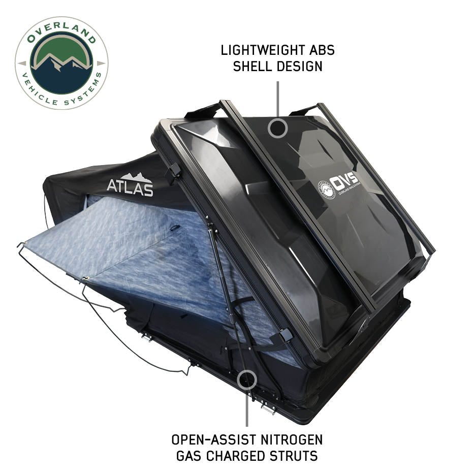 Overland Vehicle Systems XD Atlas cantilever hard shell roof top tent, blue body and black rainfly - view 9