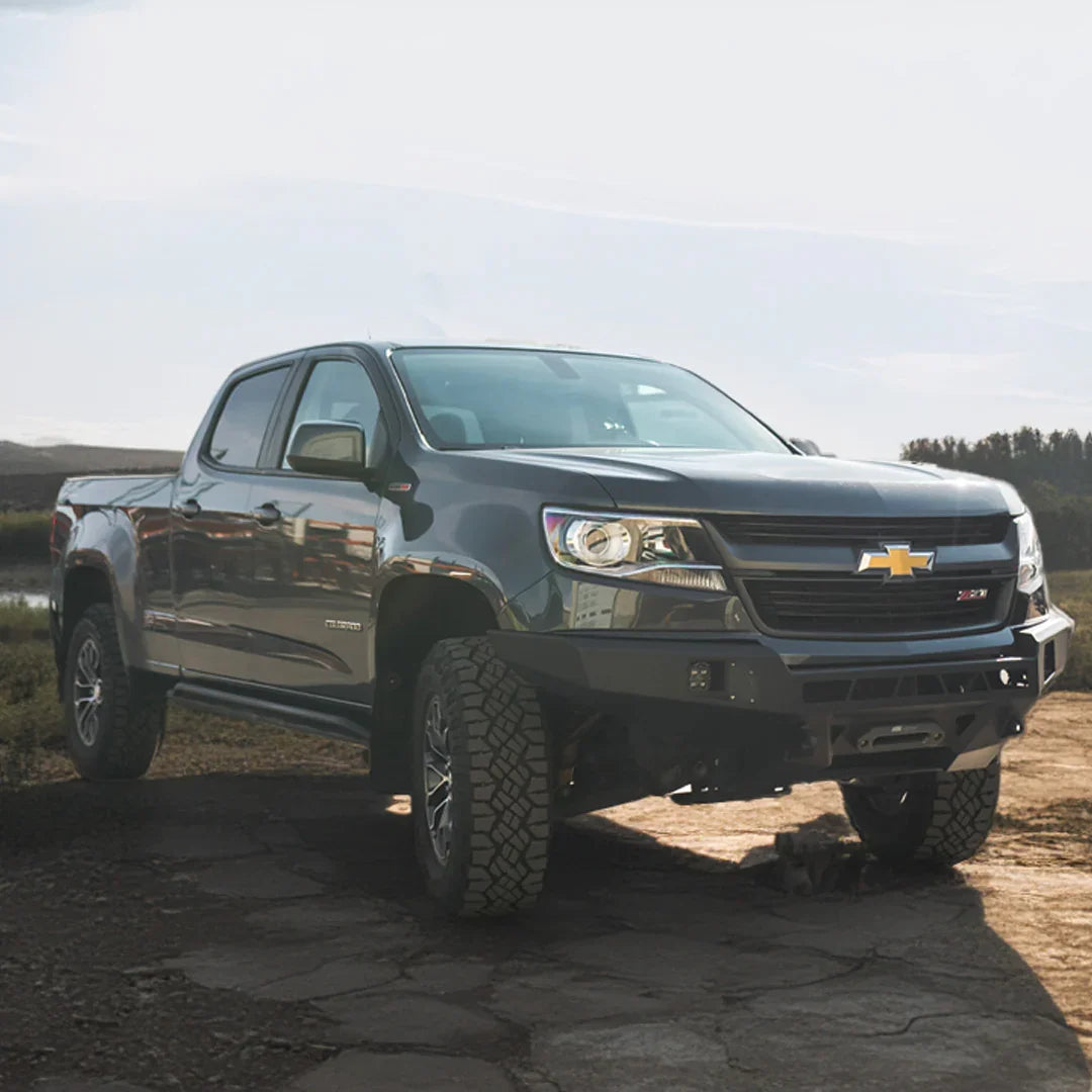 Chevy Z71 truck with off-road front bumper on rugged outdoor terrain