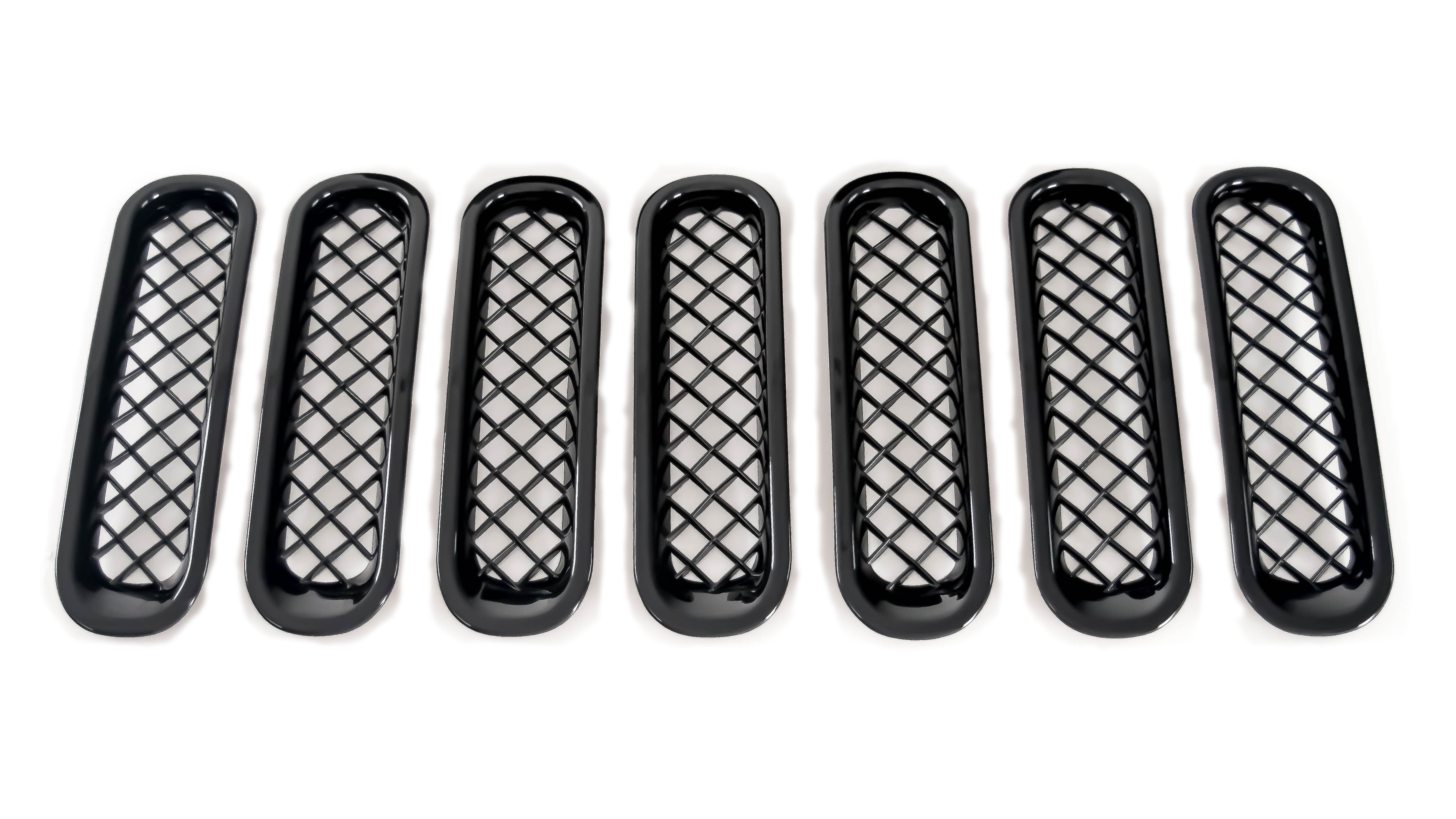 ABS6414BLK 2018 Jeep Wrangler JK Sport/Sahara/Rubicon/Unlimited Sport 7 PCS Gloss Black Tape-on Grille Overlay