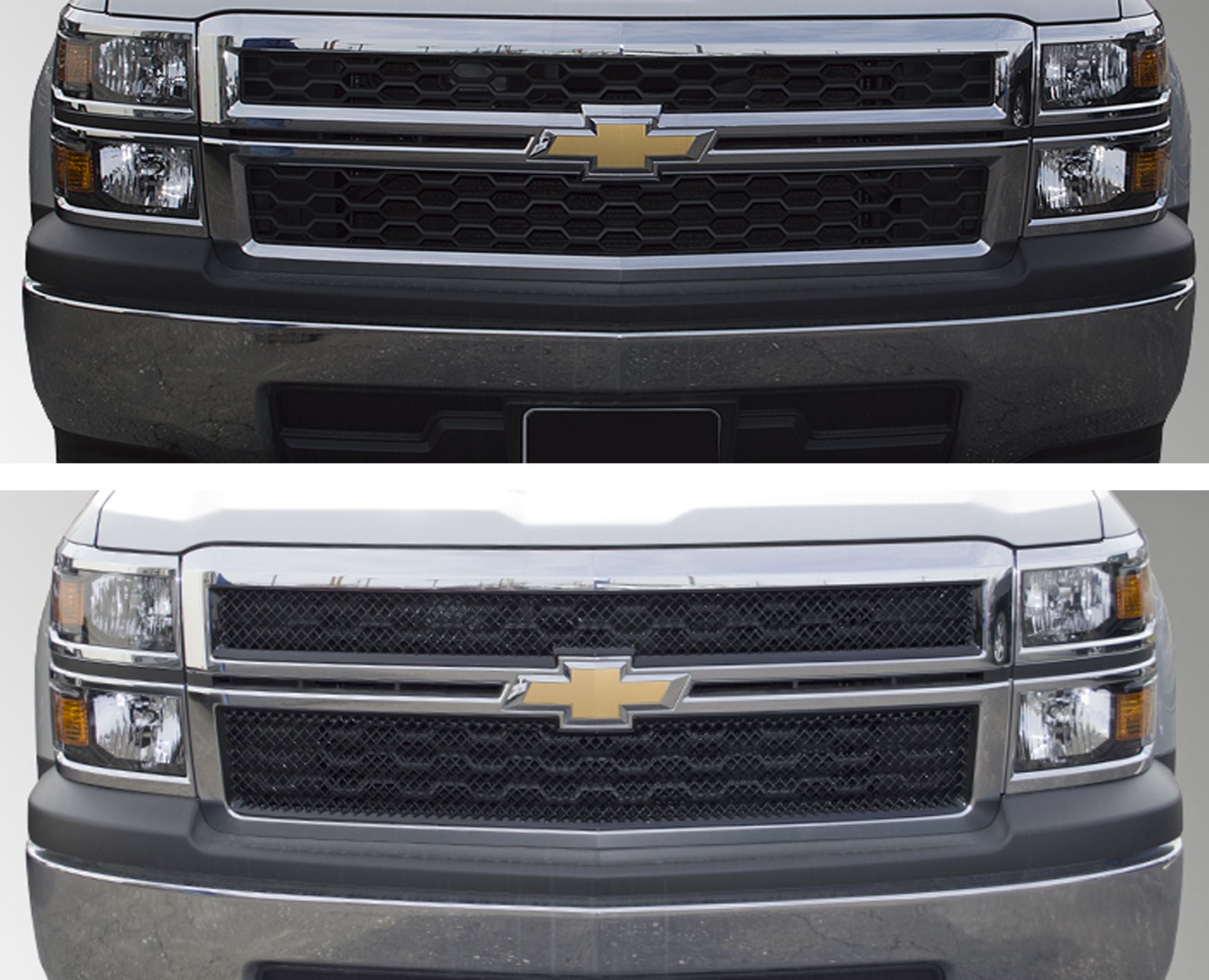 ABS6428BLK 14-15 Chevrolet Silverado 1500 WT/LT. NOT FOR SPORT MODELS 2 PCS Gloss Black Tape-on Grille Overlay