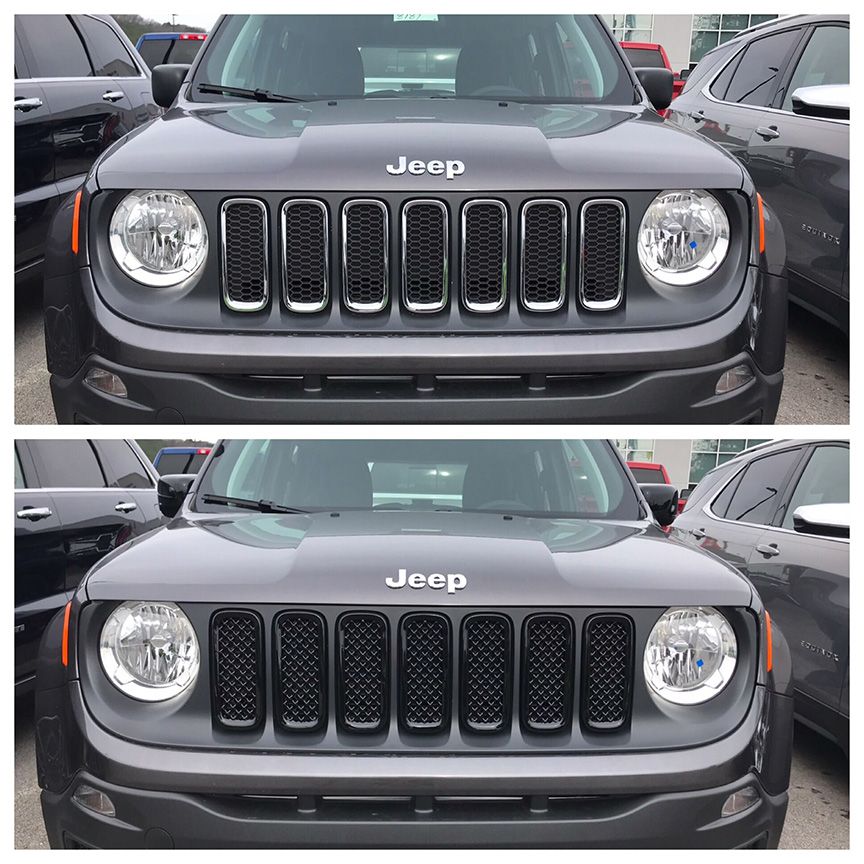 ABS6439BLK 15-19 Jeep Renegade Sport/Limited/Latitude 7 PCS Gloss Black Tape-on Grille Overlay