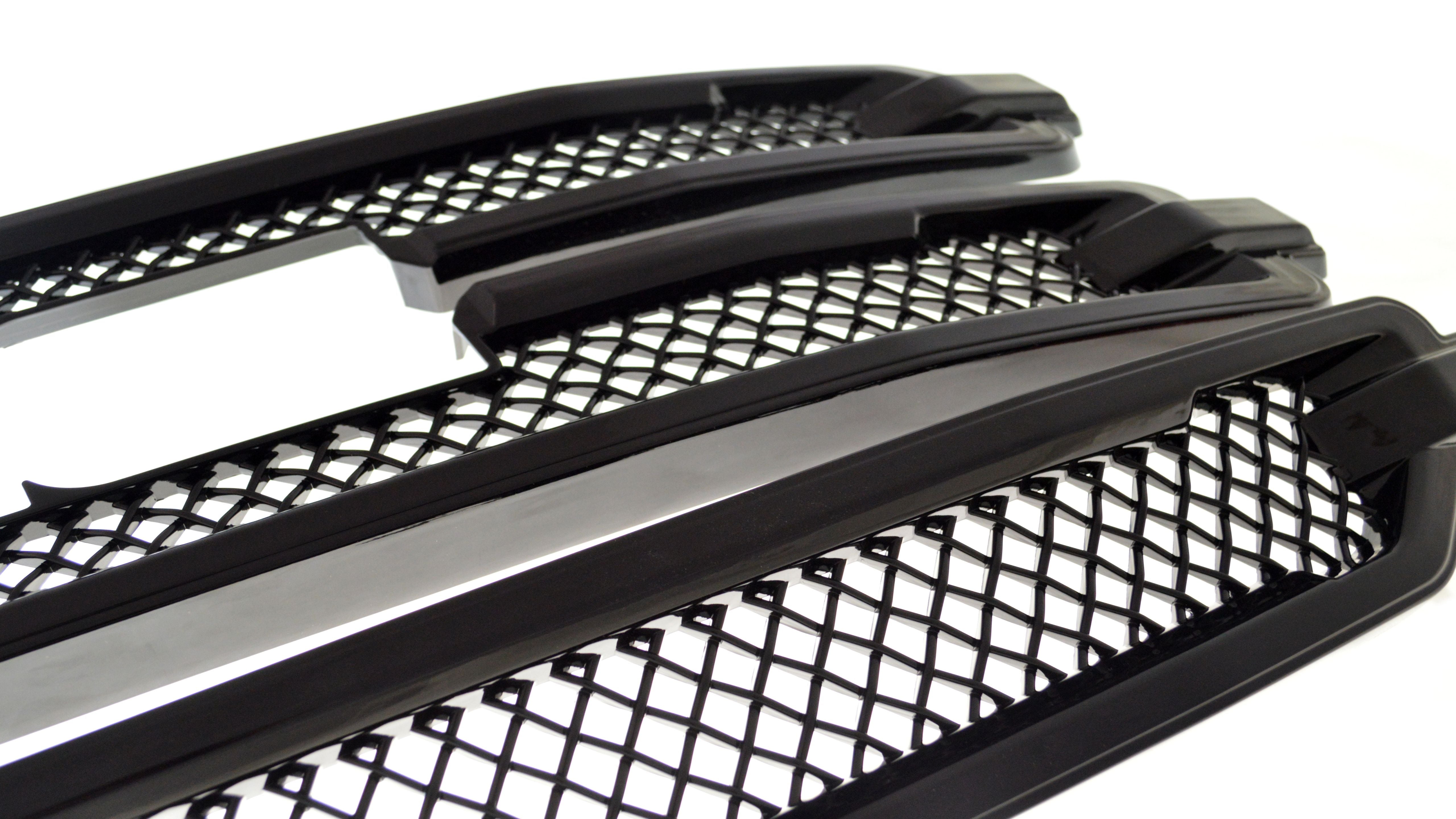 ABS6446BLK 16-18 GMC Sierra 1500 SLT 3 PCS Gloss Black Tape-on Grille Overlay