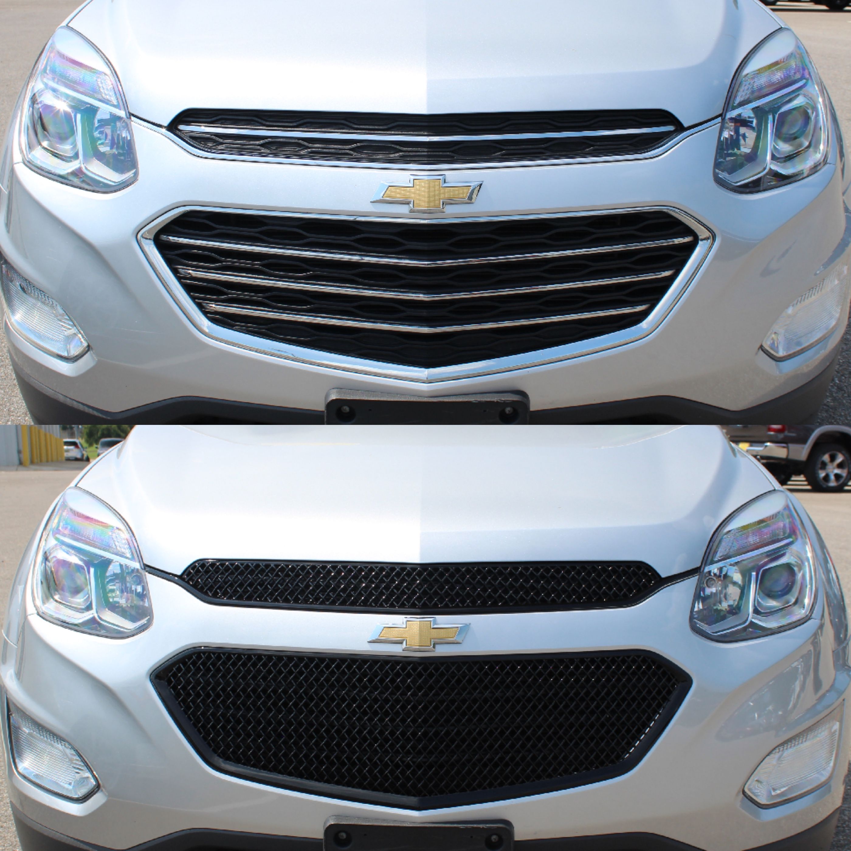 ABS6455BLK 16-17 Chevrolet Equinox L/LS/LT/LTZ 2 PCS Gloss Black Tape-on Grille Overlay