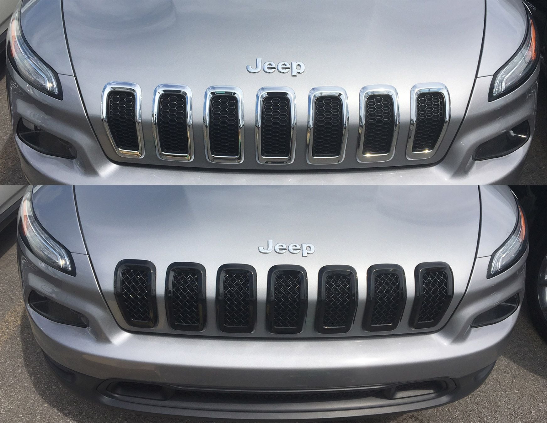 ABS6473BLK 14-18 Jeep Cherokee 7 PCS Gloss Black Tape-on Grille Overlay
