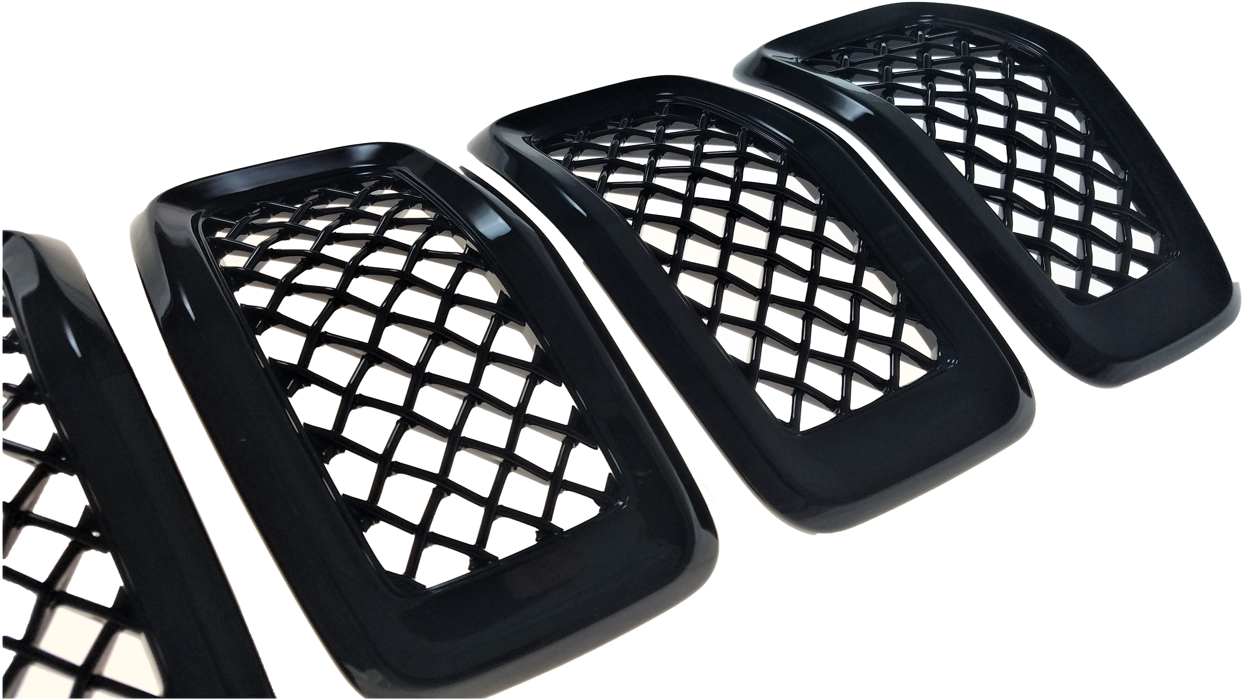 ABS6473BLK 14-18 Jeep Cherokee 7 PCS Gloss Black Tape-on Grille Overlay