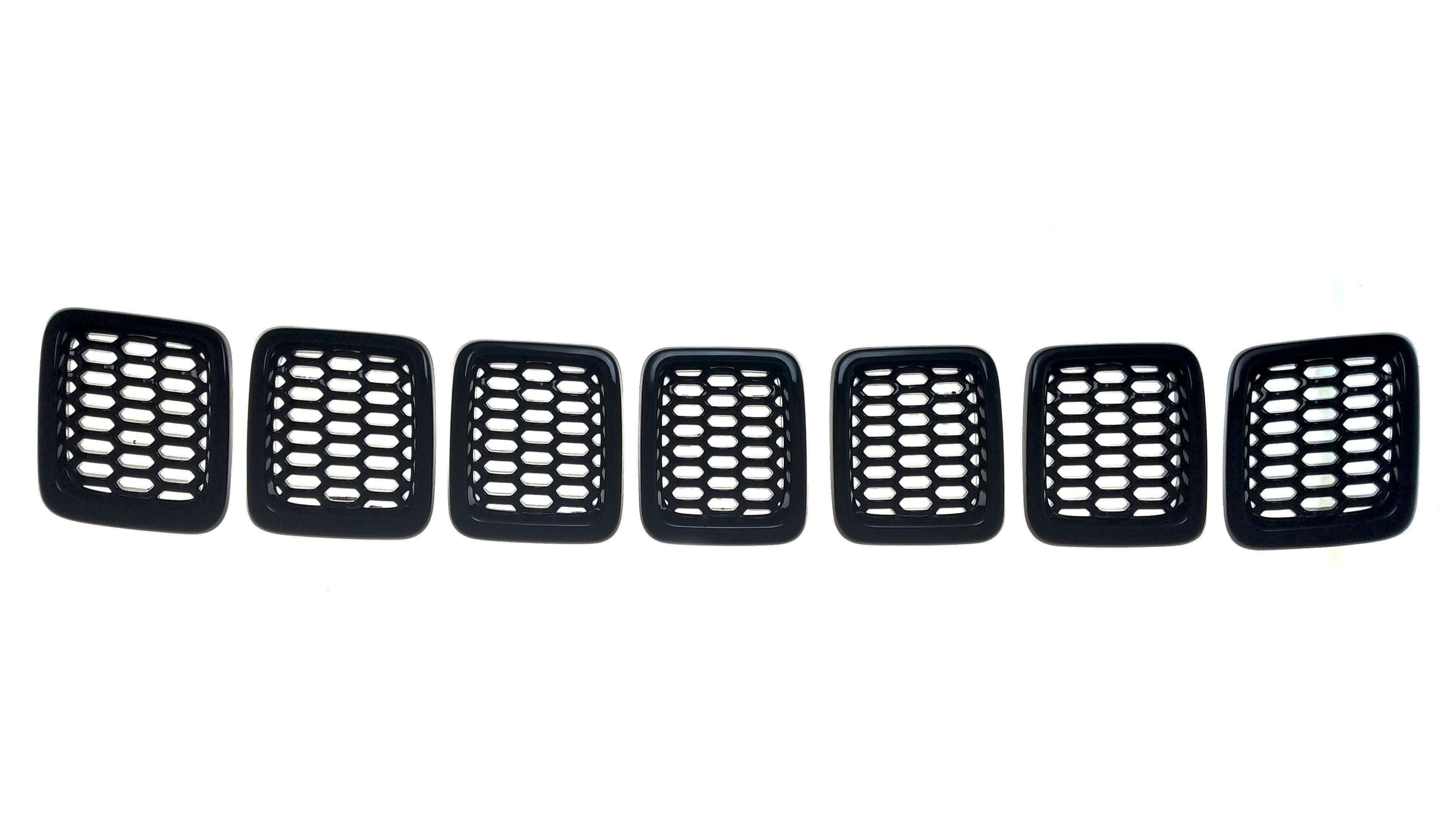 ABS6478BLK 17-21 Jeep Compass LATE MODEL 17 7 PCS Gloss Black Tape-on Grille Overlay