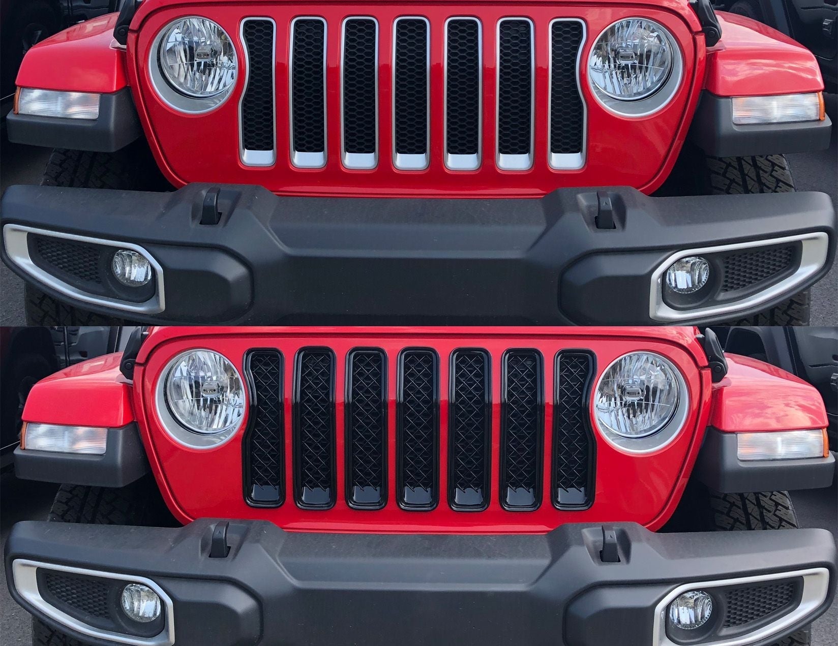 ABS6495BLK 19-22 Jeep Wrangler 7 PCS Gloss Black Tape-on Grille Overlay