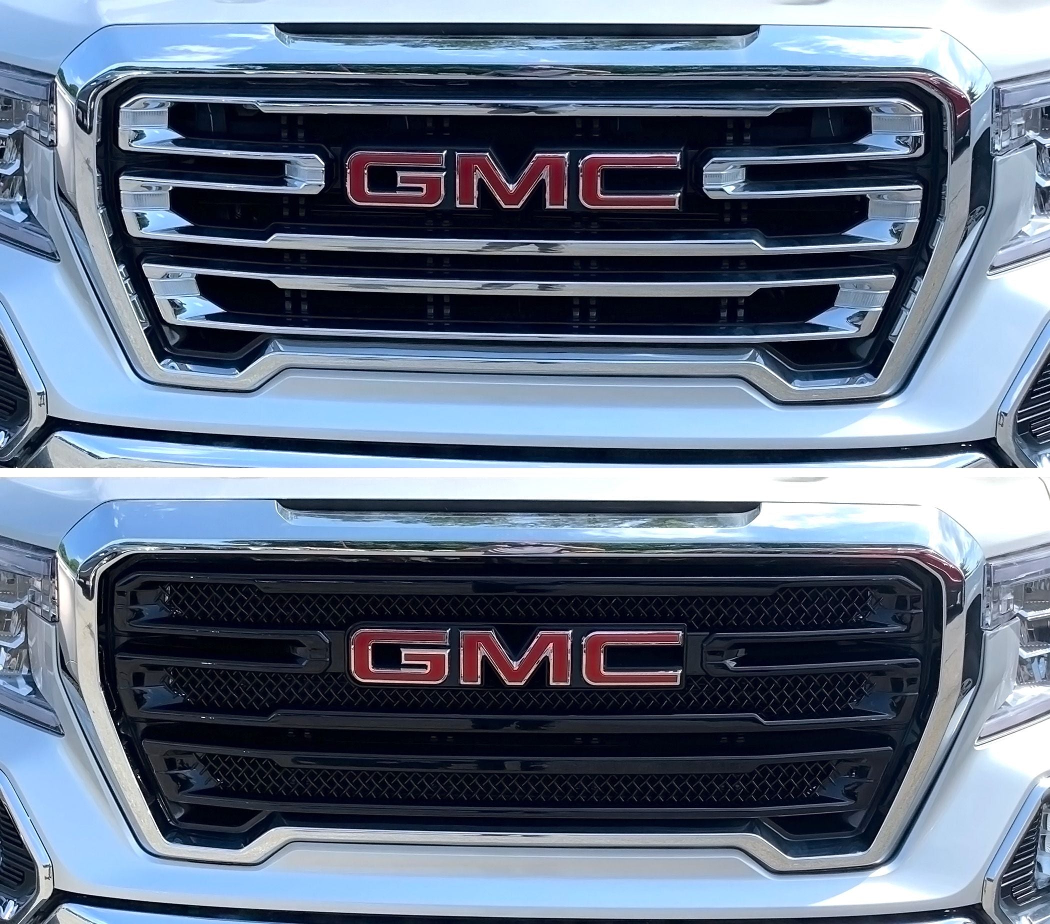 ABS6496BLK 19-21 GMC Sierra 1500 AT4/SLT 2 PCS Gloss Black Tape-on Grille Overlay