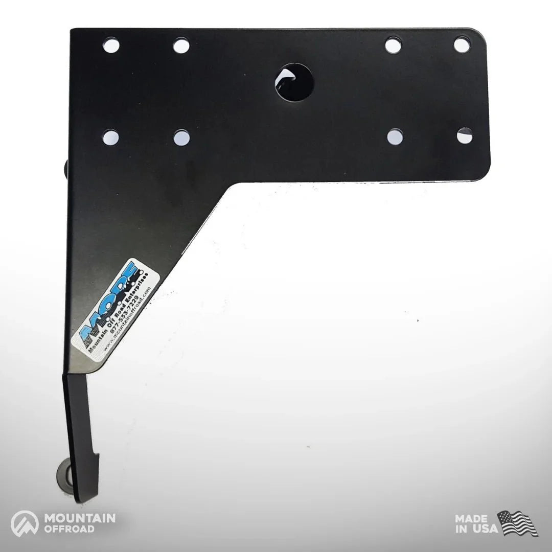 Black ARB twin air compressor mounting bracket for Jeep Wrangler TJ and LJ, multiple bolt holes.