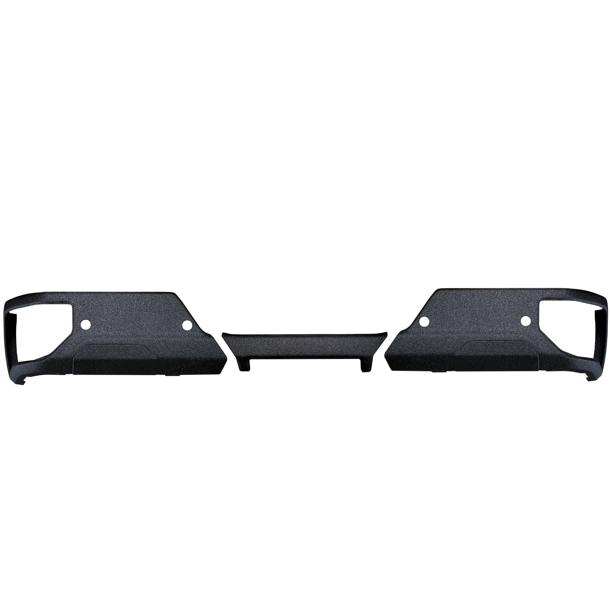 Bedlined rear bumper covers for the 2019-2024 Chevy Silverado or GMC Sierra with parking sensors but no exhaust cutouts - chrome delete kit