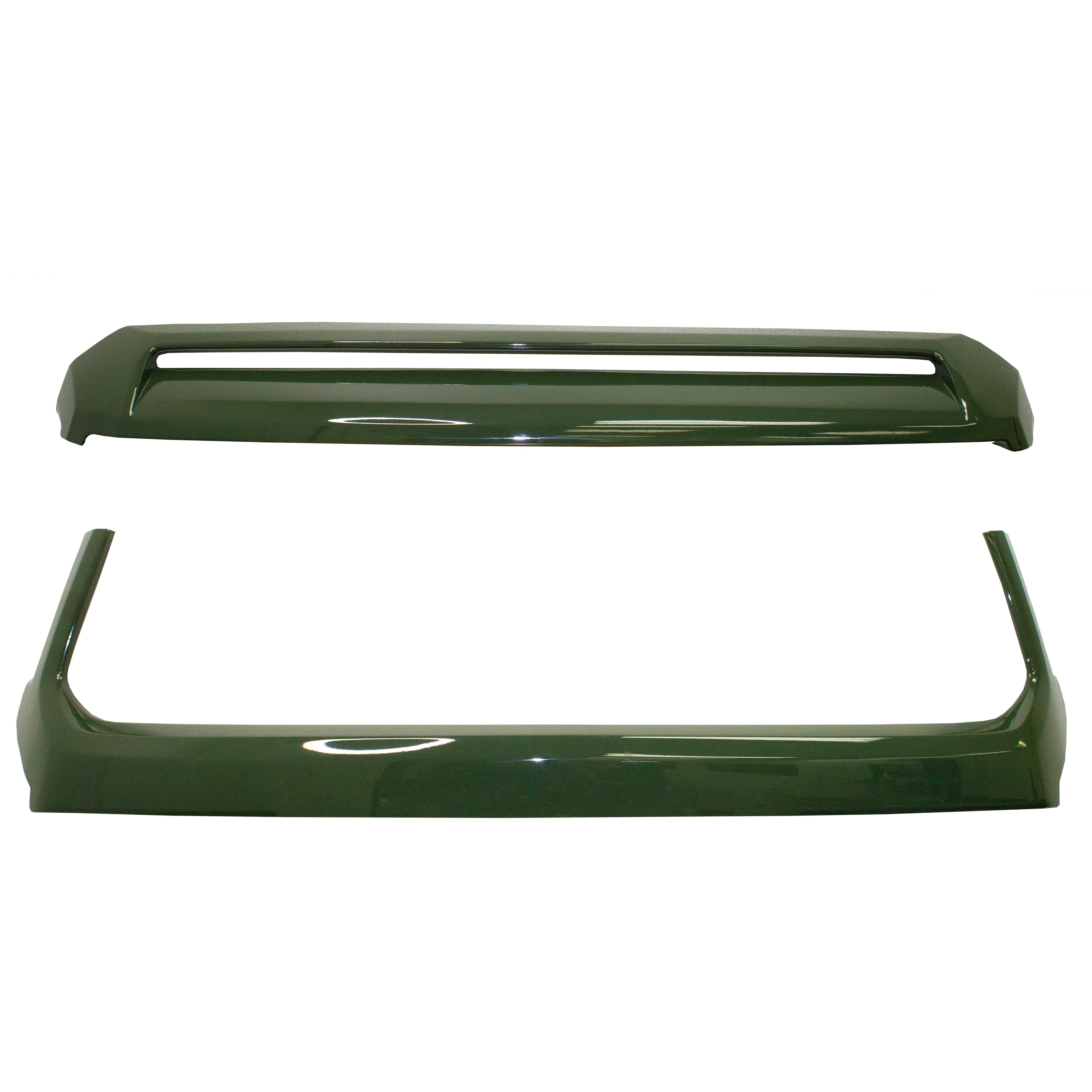 Close-up view of the Army Green (Color Code: 6V7) BumperShellz overlay, custom-designed for the grille surround and hood bulge of a 2014-2021 Toyota Tundra.