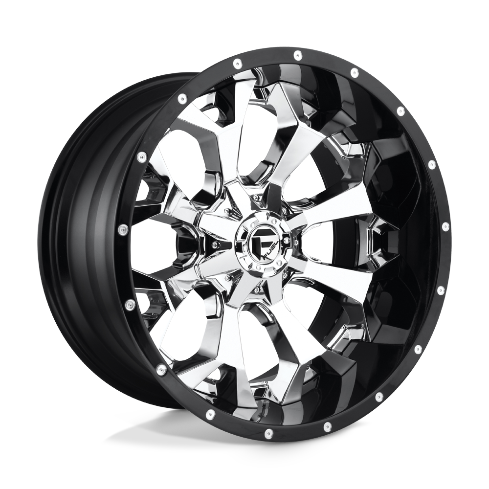 Fuel Assault D246 Chrome Plated Gloss Black Lip wheel, multiple bolt patterns