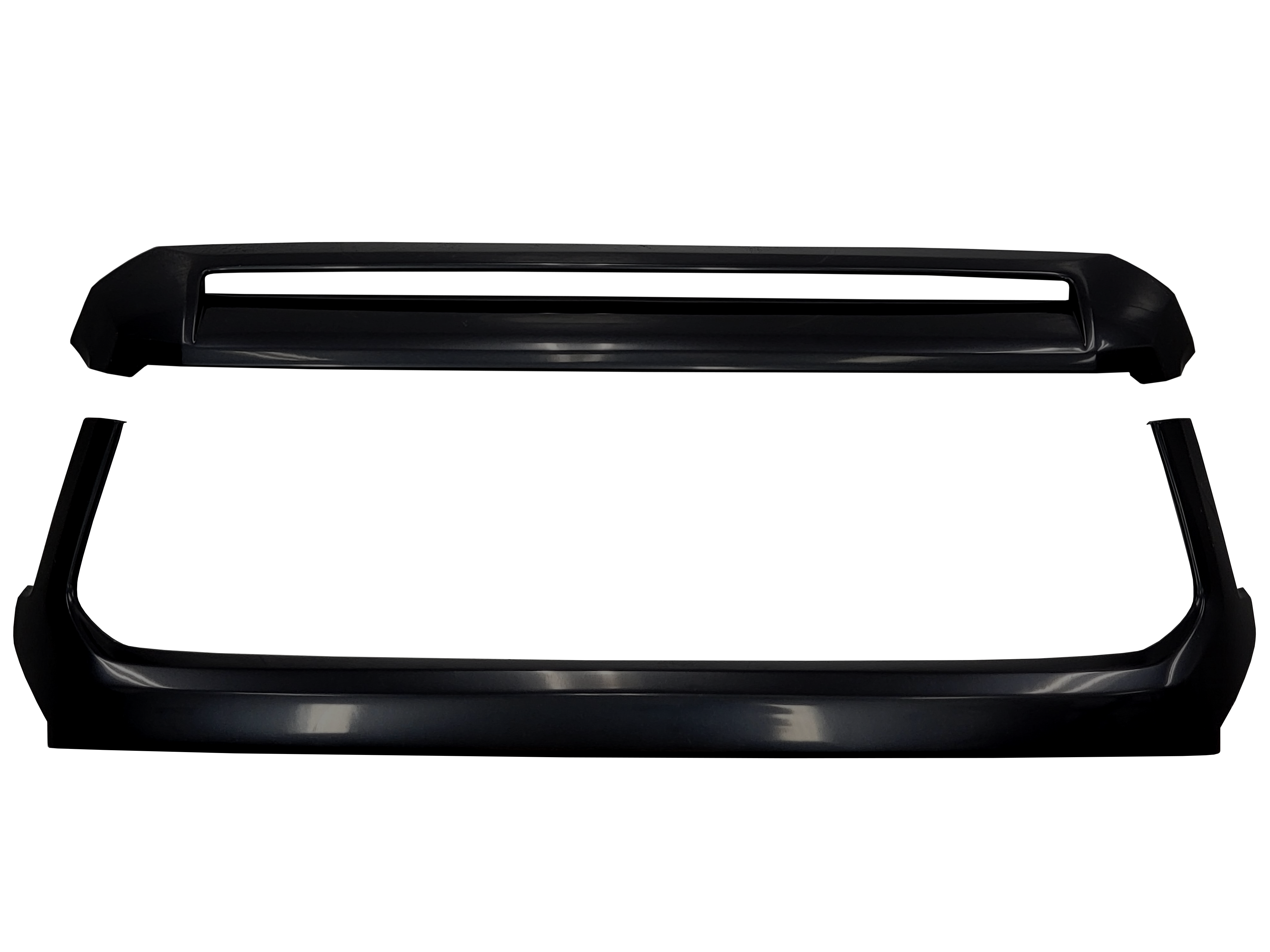 Close-up of BumperShellz overlay in Attitude/Midnight Black Metallic (Color Code: 218), designed for Toyota Tundra grille surround and hood bulge